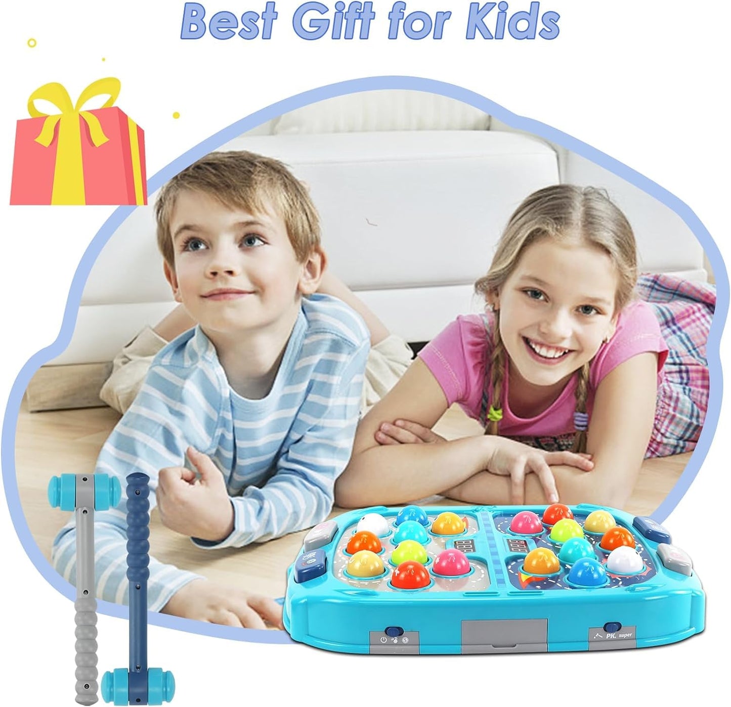 Whack A Mole Game for Kids Ages 3-10, Interactive Pounding Toy with 2 Hammers, 3 Modes 9 Levels Interactive Learning Game with Lights & Sounds,Gift for Boys Girls, Blue