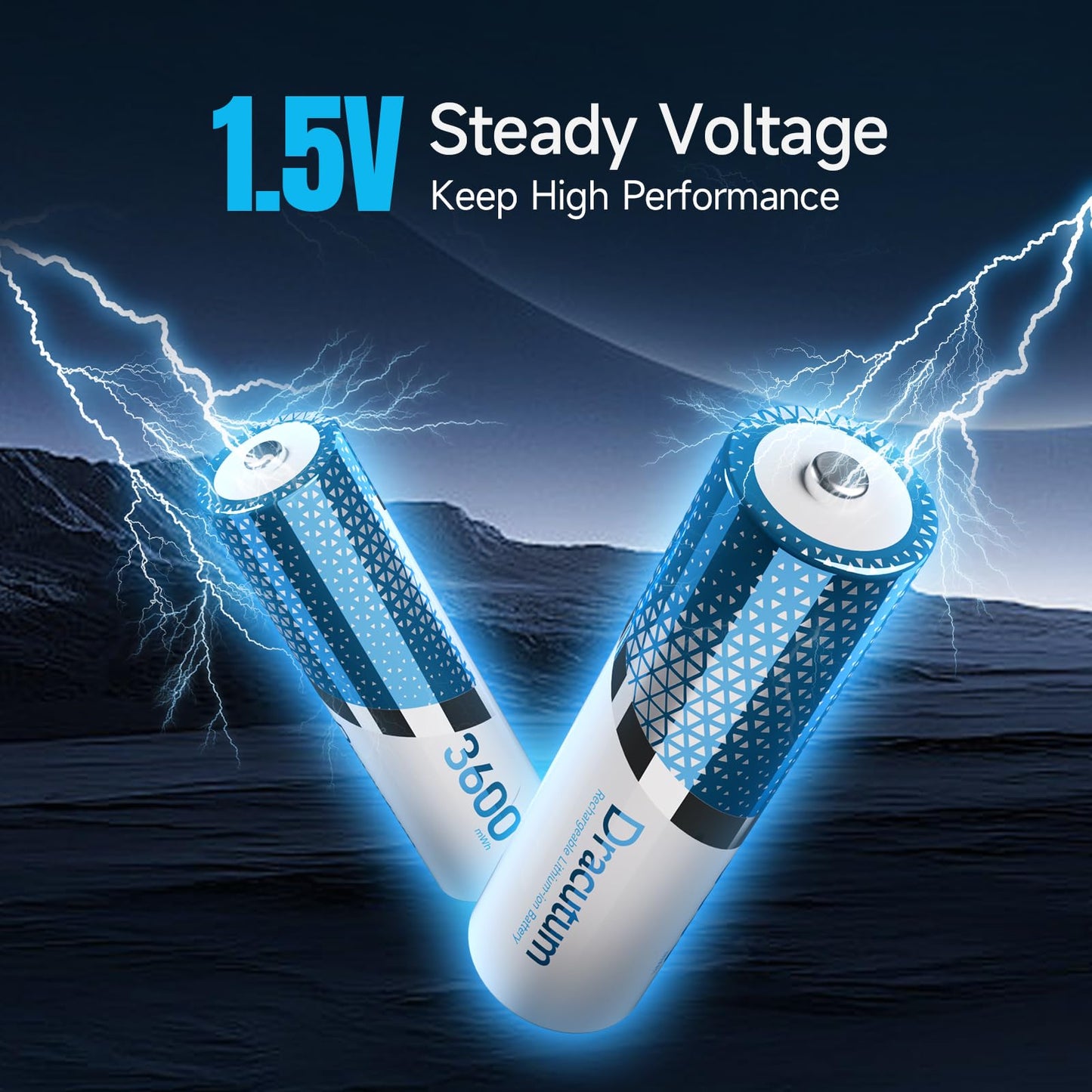 3600mWh Rechargeable Lithium AA Batteries with Charger, 8 Pack 1.5V AA Lithium ion Batteries Long-Lasting, 2000 Cycle Charging Time, 5V/3A High-Speed Charging