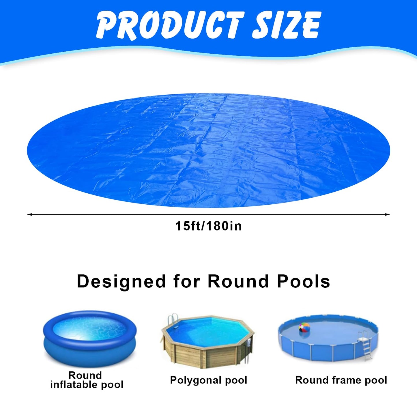 ACRSIKR Round Pool Liner, 15 FT Pools Mats Pad for Above Ground Swimming Pool Outdoor Pool Tarp Liner