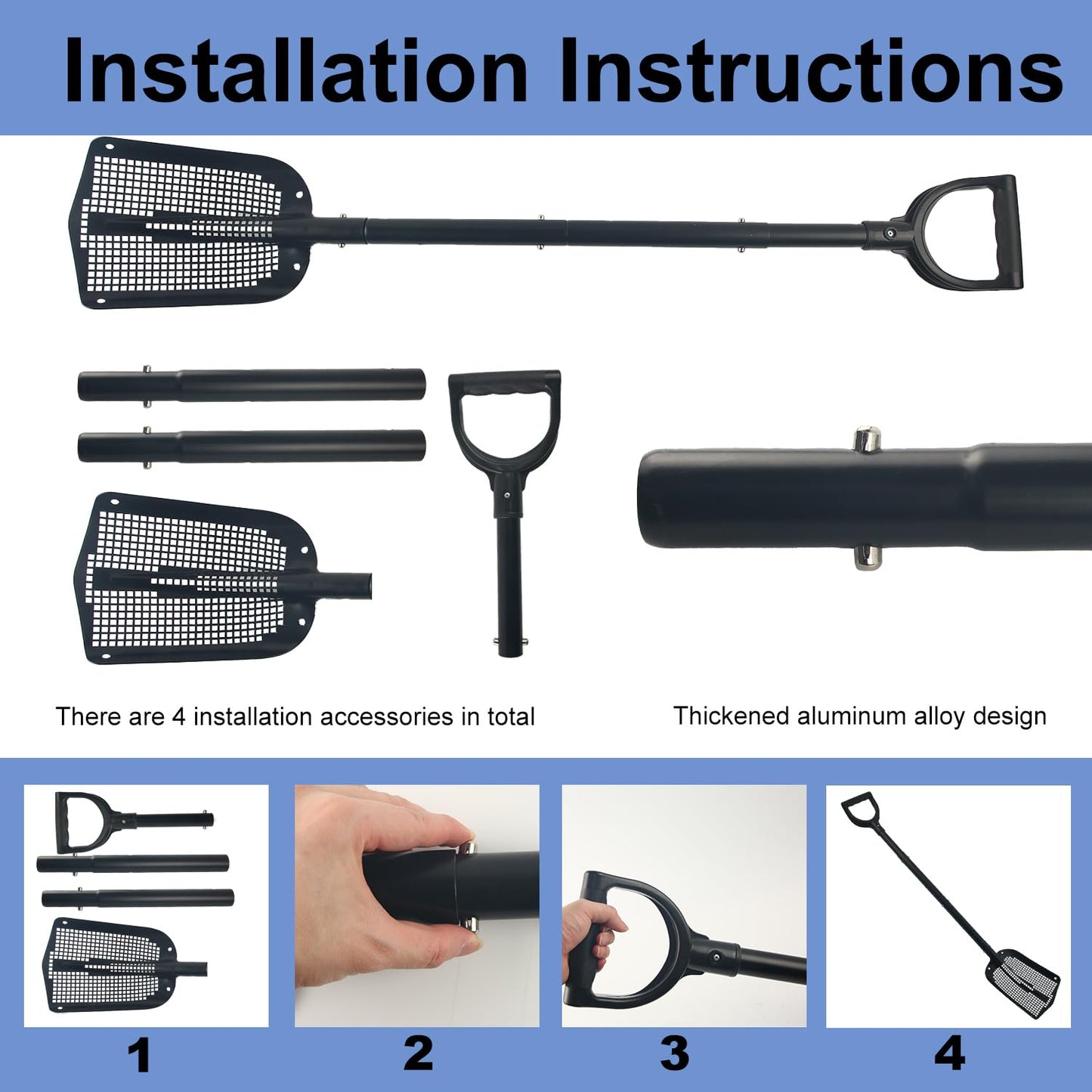 Sand Sifting Shovel, Detachable Beach Sifter Scooper Coop Scoop with Adjustable Length Heavy Duty Sand Sifting Tool for Fun Farm Chicken House Goat Shed Cleaning