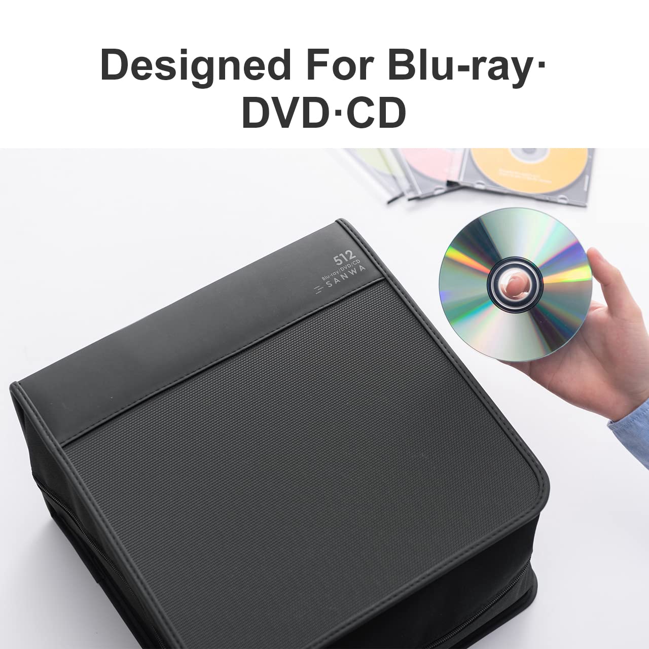 SANWA 320 Capacity CD Case, Blu Ray Case Holder, Movie Music Media Disc Wallet, Hardshell DVD VCD Binder Storage Box, Portable Zipper, EVA Protective Sleeve with Handle, for Car, Home, Office, Black