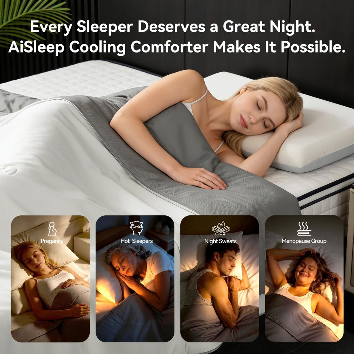 AiSleep Cooling Comforter Queen Size, Cooling Blankets for Hot Sleepers and Night Sweats, Double-Sided Cool Tech All Season Bedding, Q-Max 0.43 Breathable Silky Smooth Summer Comforter-Cool Gray