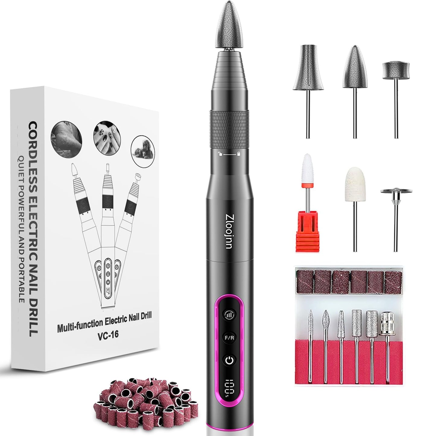 Professional Cordless Nail Drill with 12 Drill Bits -30000RPM Alloy Electric Nail File for Home&Salon Use,LED Display,Rechargeable&Quiet Manicure Pedicure Kit for DIY Manicure,Gifts for Nail Lovers