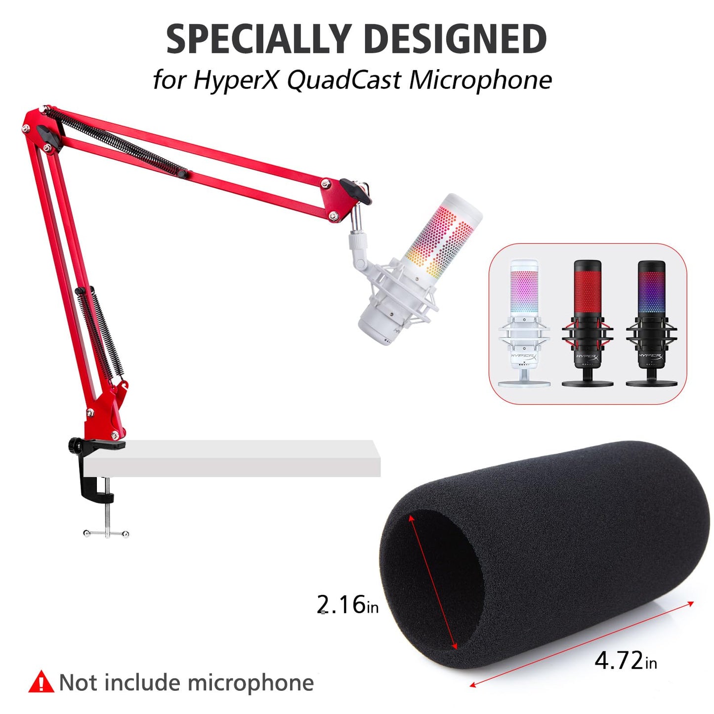 SUNMON QuadCast Boom Arm - Upgraded Red Boom Arm for QuadCast with Mic Windscreen, Sound Insulation and Noise Reduction, Microphone Arm with 3/8" to 5/8" Adapter