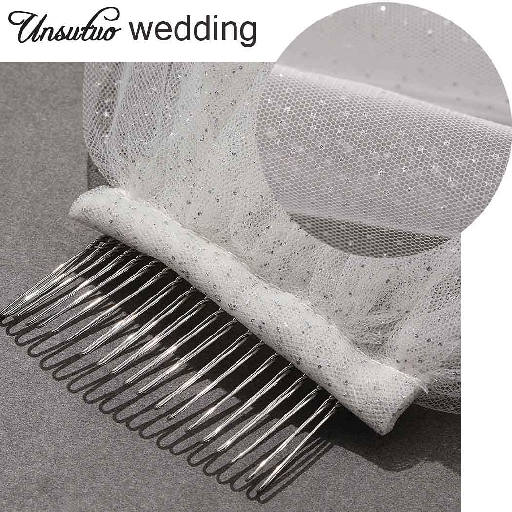 Unsutuo Wedding Veil Comb Bridal Cathedral Veil 1 Tier Drop Veil Wedding Hair Comb for Brides, 118 Inches, Sparkling White, 118 Inches
