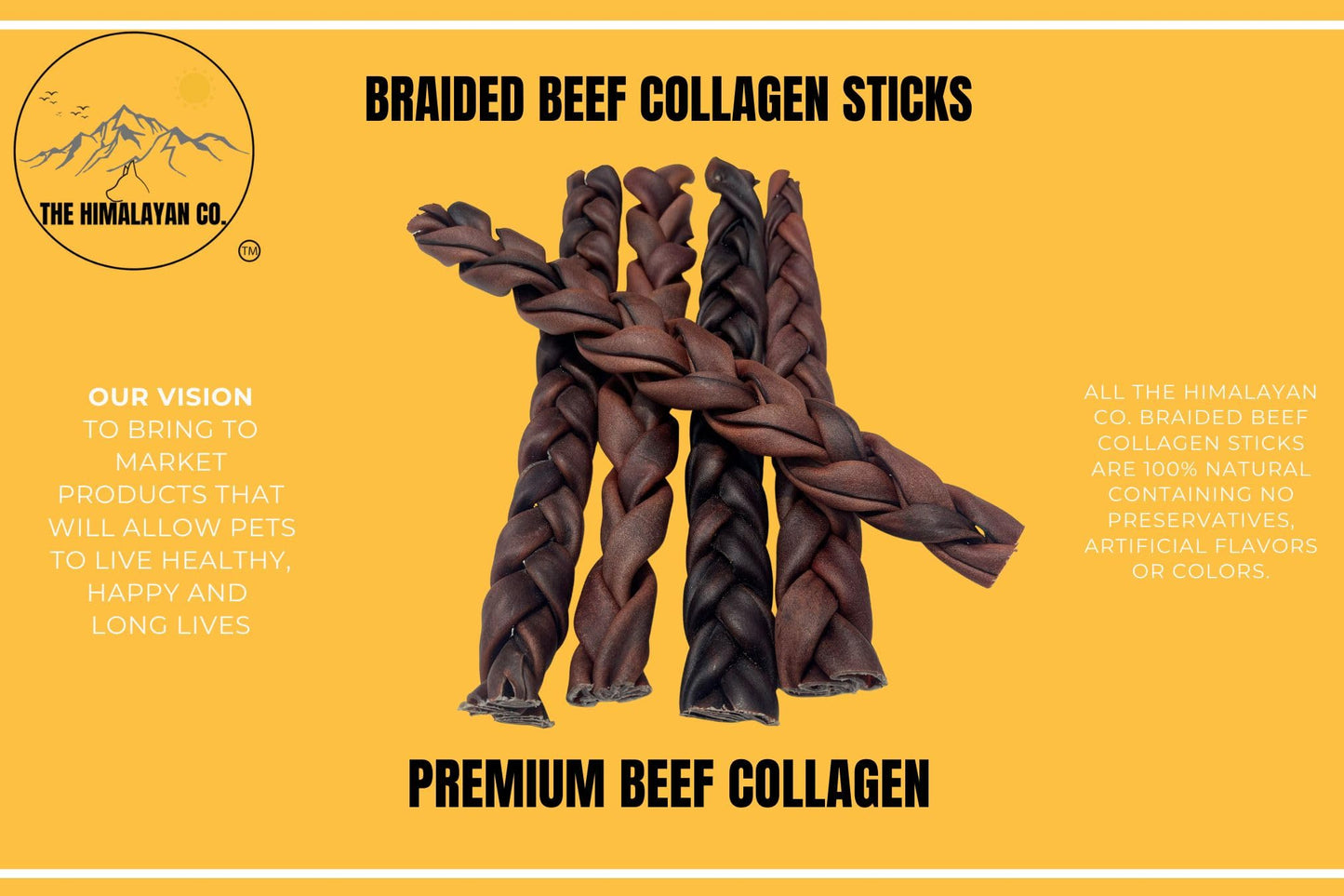 Braided Beef Collagen Sticks for Dogs *(12 INCH 3 Pack Jumbo 500 Grams)* - Long Lasting Collagen Chews - NO Odor - Rawhide Free - Bully Stick Alternative High Protein Dental Treats
