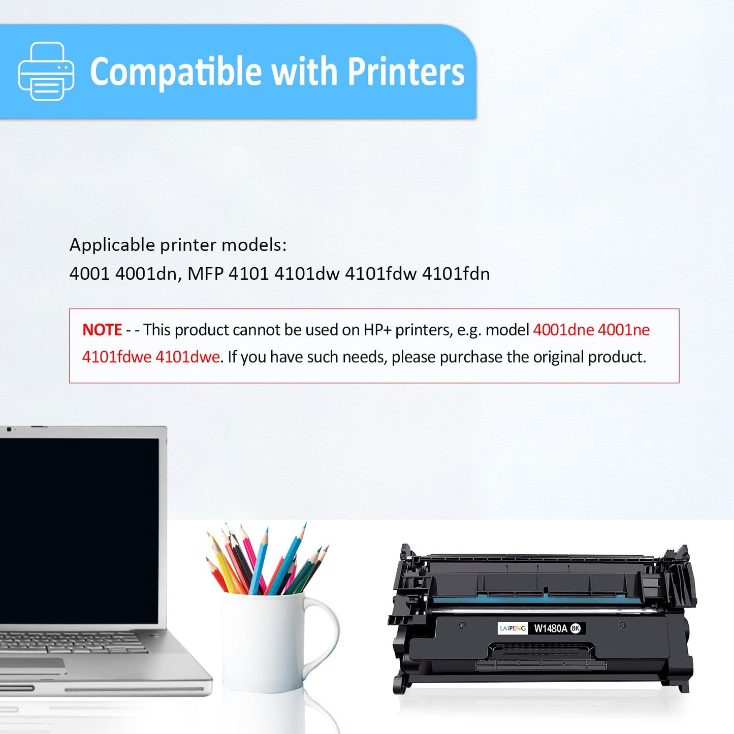[ Without Chip, with Tools ] 148X W1480X ( 148A W1480A ) Toner Cartridge Black 9500 Pages Compatible for H P LaserJet Pro 4001 4001dn MFP 4101dw 4101fdw 4101fdn Printers (Black, 1 Pack)