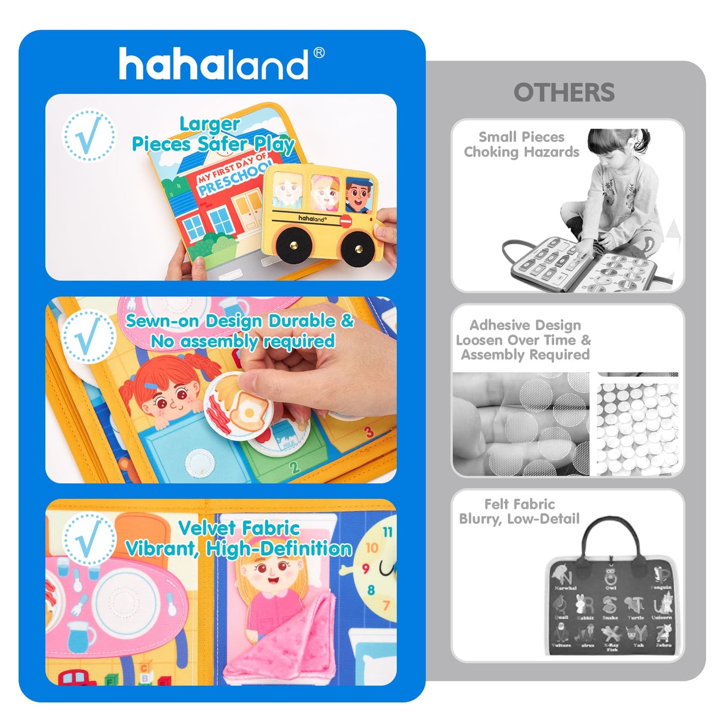 hahaland Preschool Busy Books for Toddlers 2-4 - Montessori Toddler Busy Board for 2 3 Year Old, 20 in 1 Quiet Book Educational Toddler Toys for 1 2 3 Year Old Boy Girls Gifts
