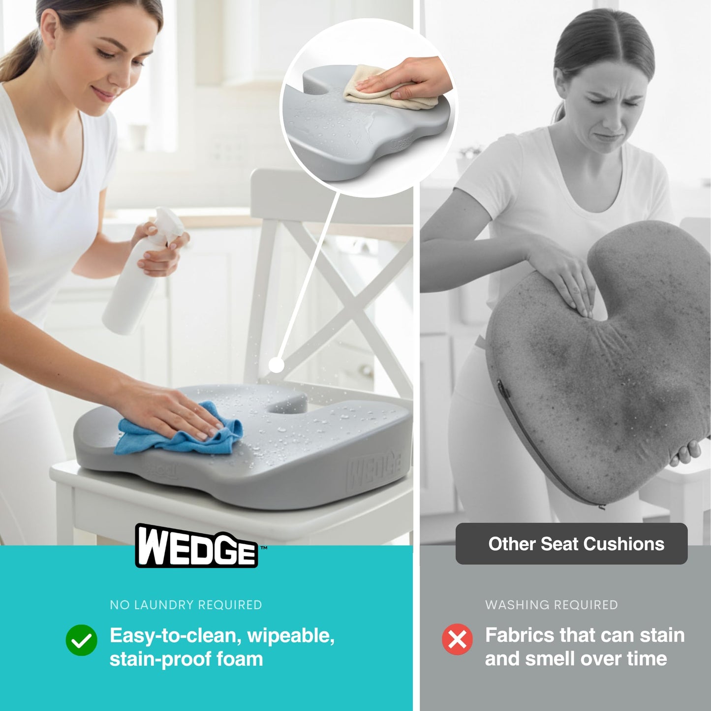 Upseat Wedge Ergonomic Seat Cushion, Made of Soft Foam, Wipeable Non-Fabric Posture Support for Office Chair – Promotes Upright Sitting & Relieves Tailbone Pressure and Sciatica, Made in Canada