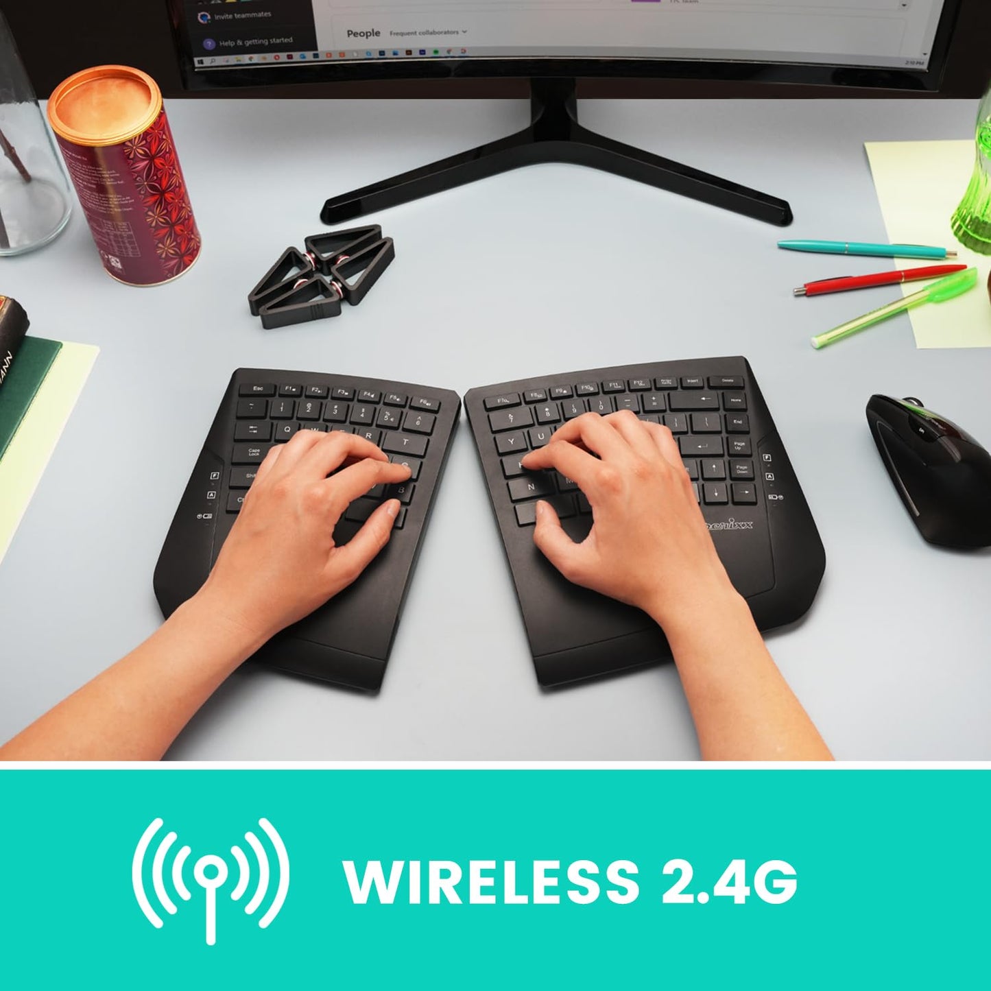 PERIBOARD-624B - Wireless Ergonomic Split Keyboard - Flat Keys - Adjustable Tilt Angle - US English Layout