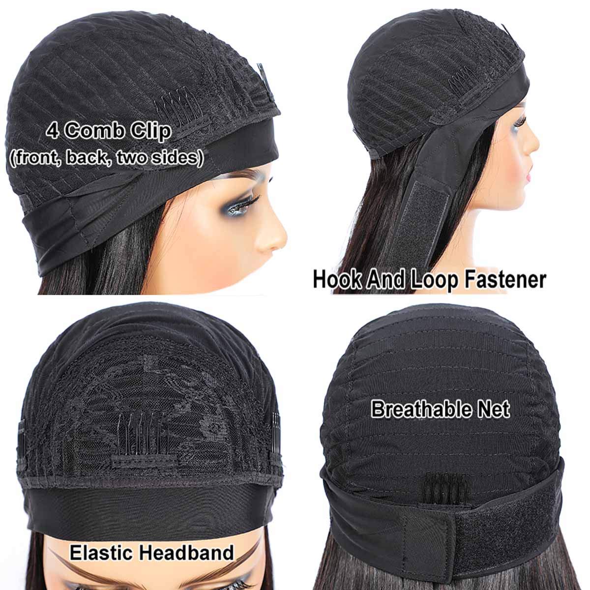 Adette Bob Human Hair Headband Wigs Straight Headband Wigs For Black Women Short Bob Human Hair Wigs Color 1B Natural Black None Front Lace 150% Density Brazilian Human Hair Headband Wig (10")