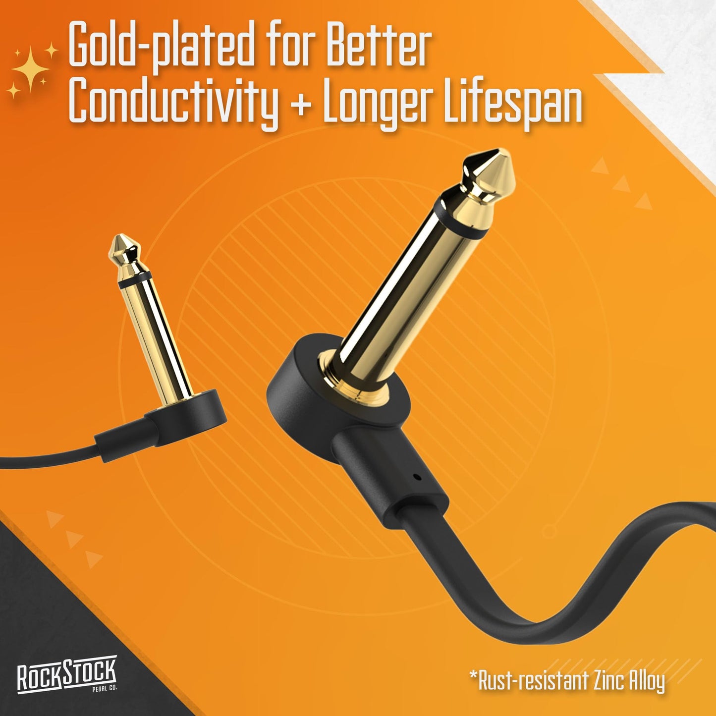Rock Stock Guitar Flat Patch Cables (Pack of 3) - 2 Inch C-Shape Ultra-Thin Effect Guitar Pedal Patch Cables - Right-Angle, Black with Durable Gold Plated Connectors, Maximize Pedalboard Space