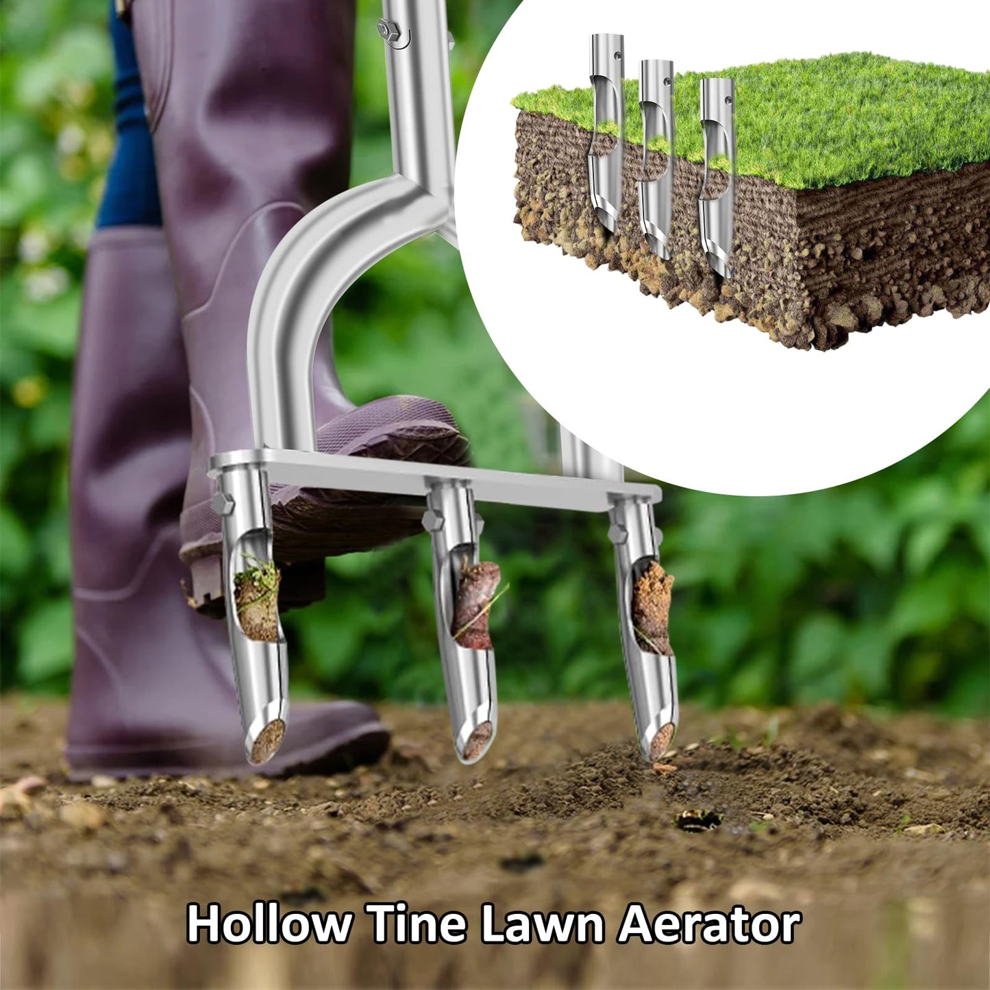 FormiPow 2-in-1 Lawn Aerator with 6 Replaceable Spike & Pipe Tines, 37” Lawn Aerator Tool with Soft Rubber Handle, Gardening Tools for Loosening Soil and Improving Lawn Health