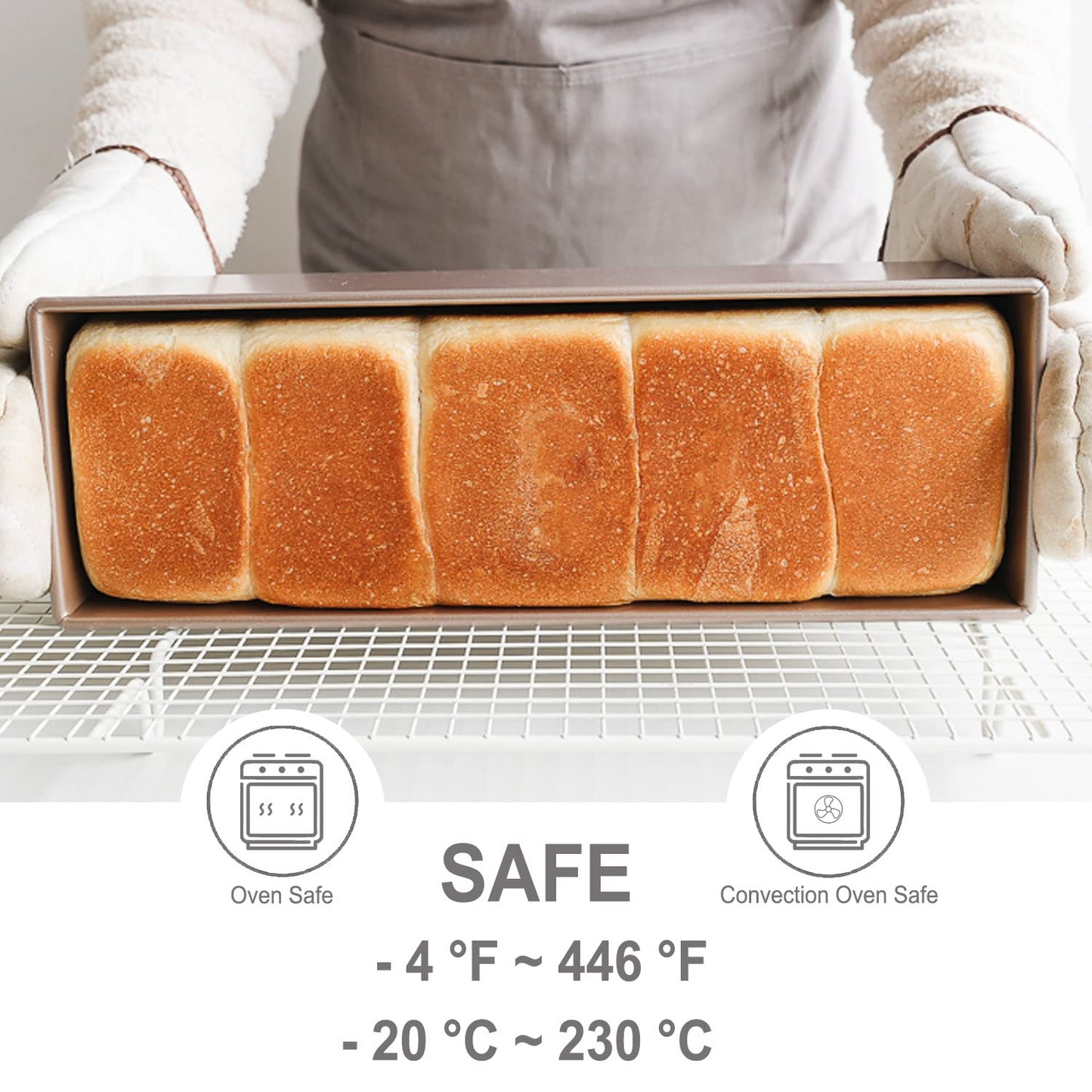 CHEFMADE Commercial Pullman Loaf Pan with Lid, 2.6Lb Dough Capacity Non-Stick Rectangle Flat Toast Box for Oven Baking 5.2" x 15.2"x 4.9"(Champagne Gold)