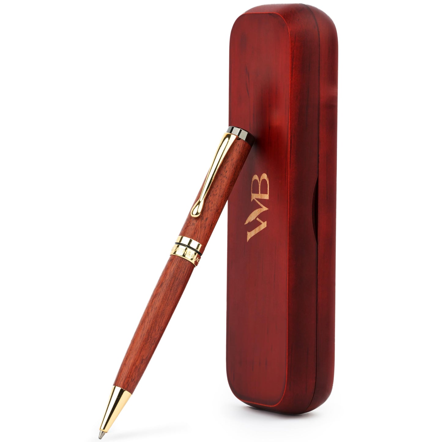 Wordsworth and Black Ballpoint Pen Set - Stunning Luxury Pen Bamboo Rosewood Gold Finish, Refillable, Best Ball Pen for Men & Women, Black Ink Refill, Elegant, Point Pen