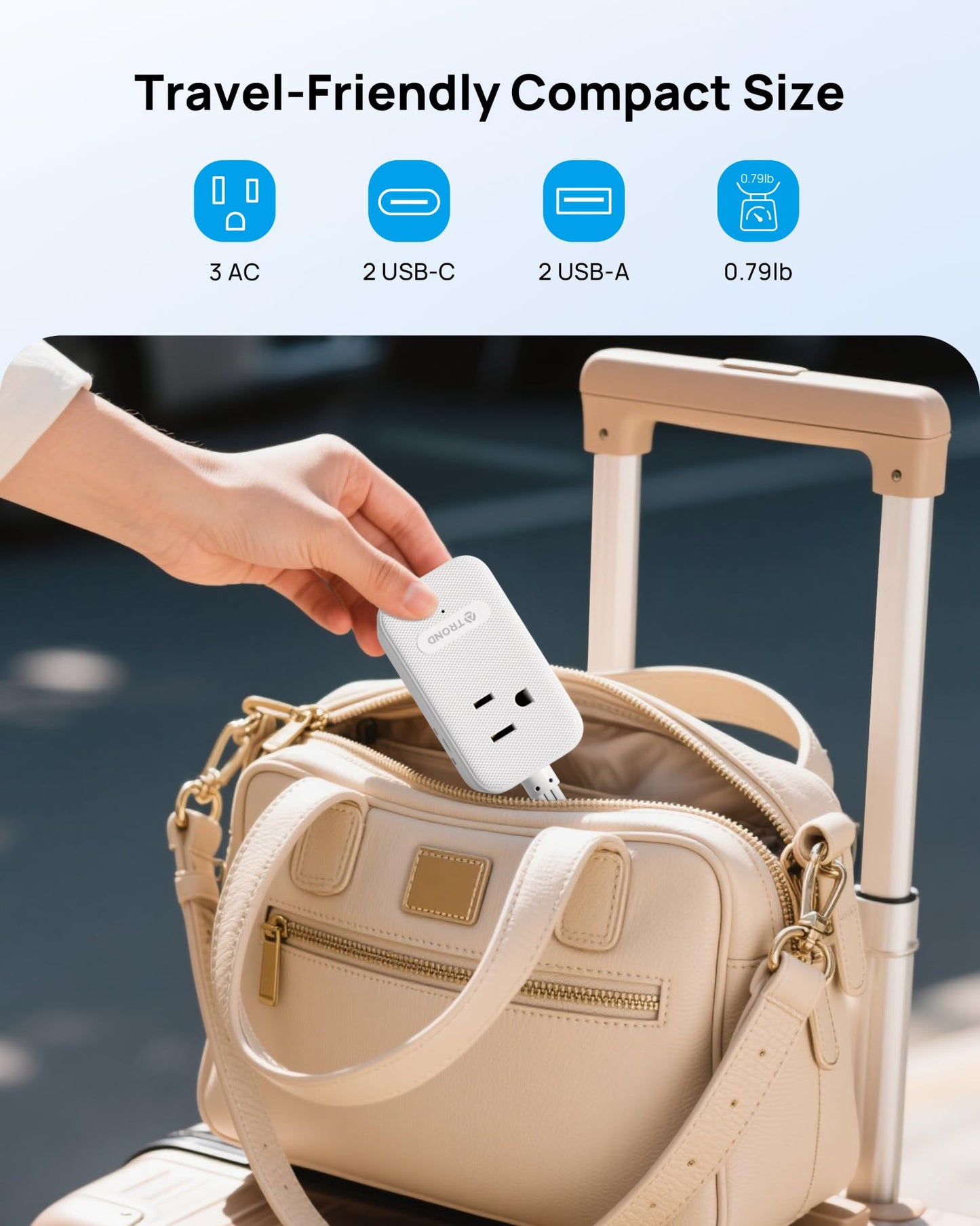 TROND Flat Plug Extension Cord Indoor with PD 20W USB C, 15ft Right Angle Small Power Bar, 3 Way Multiple Outlets, 4 Charging Ports (2 USB-C), Home Office Supplies Dorm Room Essentials, White