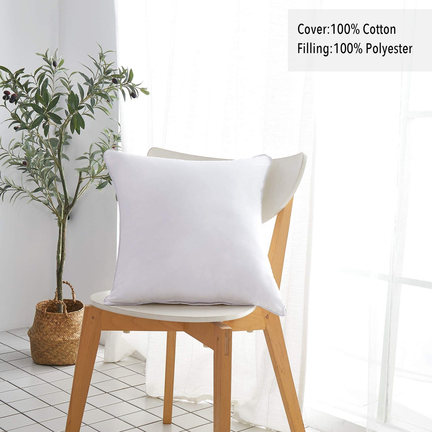 Oubonun 18 x 18 Pillow Inserts (Set of 2) - Throw Pillow Inserts with 100% Cotton Cover - 18 Inch Square Interior Sofa Pillow Inserts - Decorative Pillow Insert Pair - White Couch Pillow