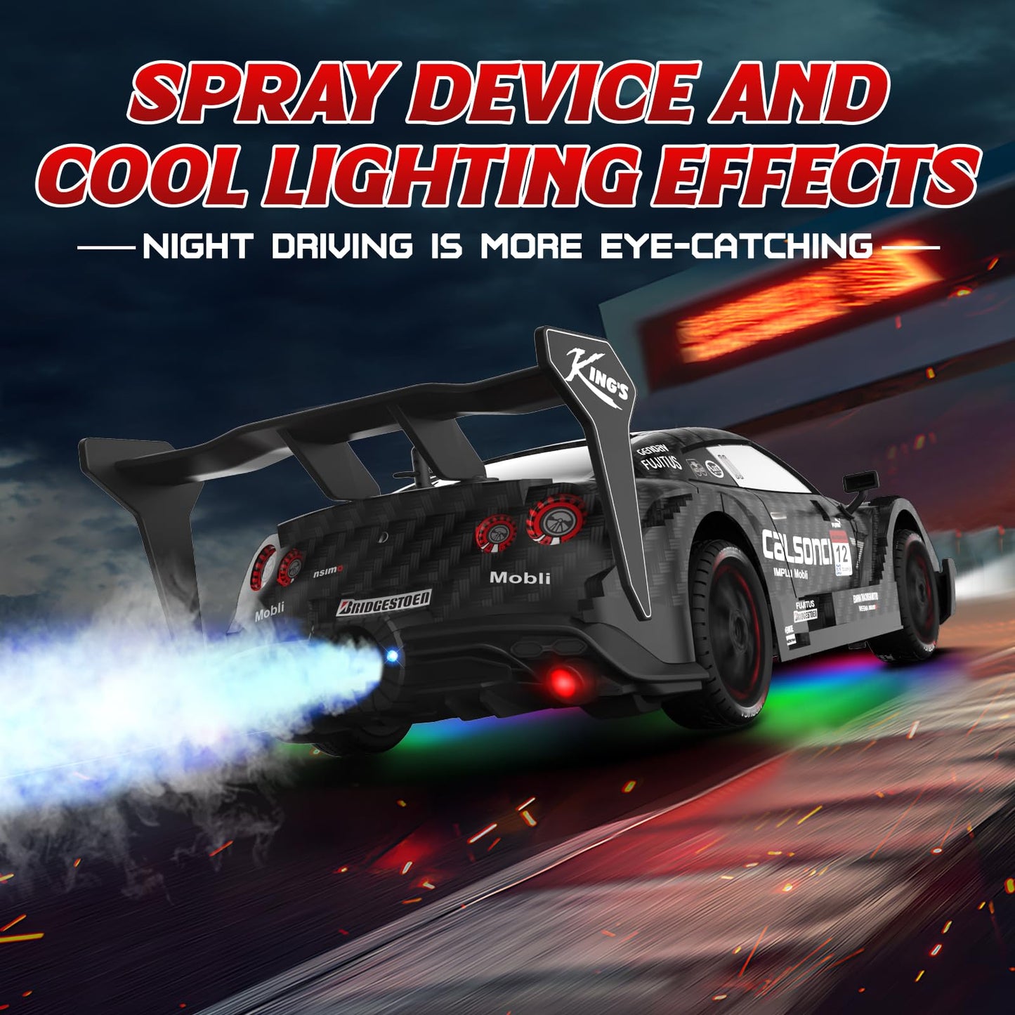 Remote Control Car RC Drift Car 1:16 Scale 4WD RC Car with LED Lights 2.4GHz 30km/h RTR High Speed Racing Sport Toy for Adults Boys Girls Kids Gift 2Pcs Rechargeable Battery