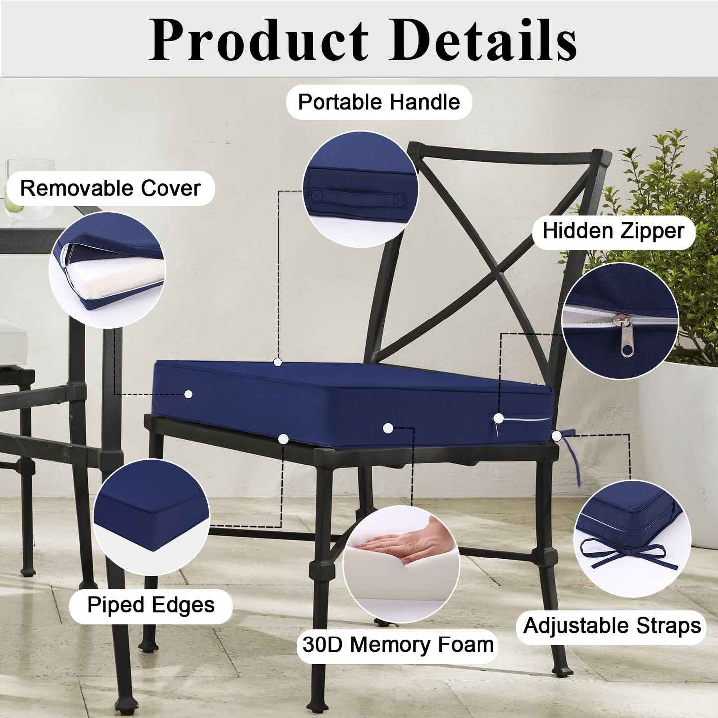 MJIAIDEA Outdoor Chair Cushions Set of 2 for Patio Furniture 19x19x4 Inch Waterproof Patio Chair Cushion 3 Year Color Fastness Square Elastic Foam Garden Couch Pads with Ties and Handle,Blue
