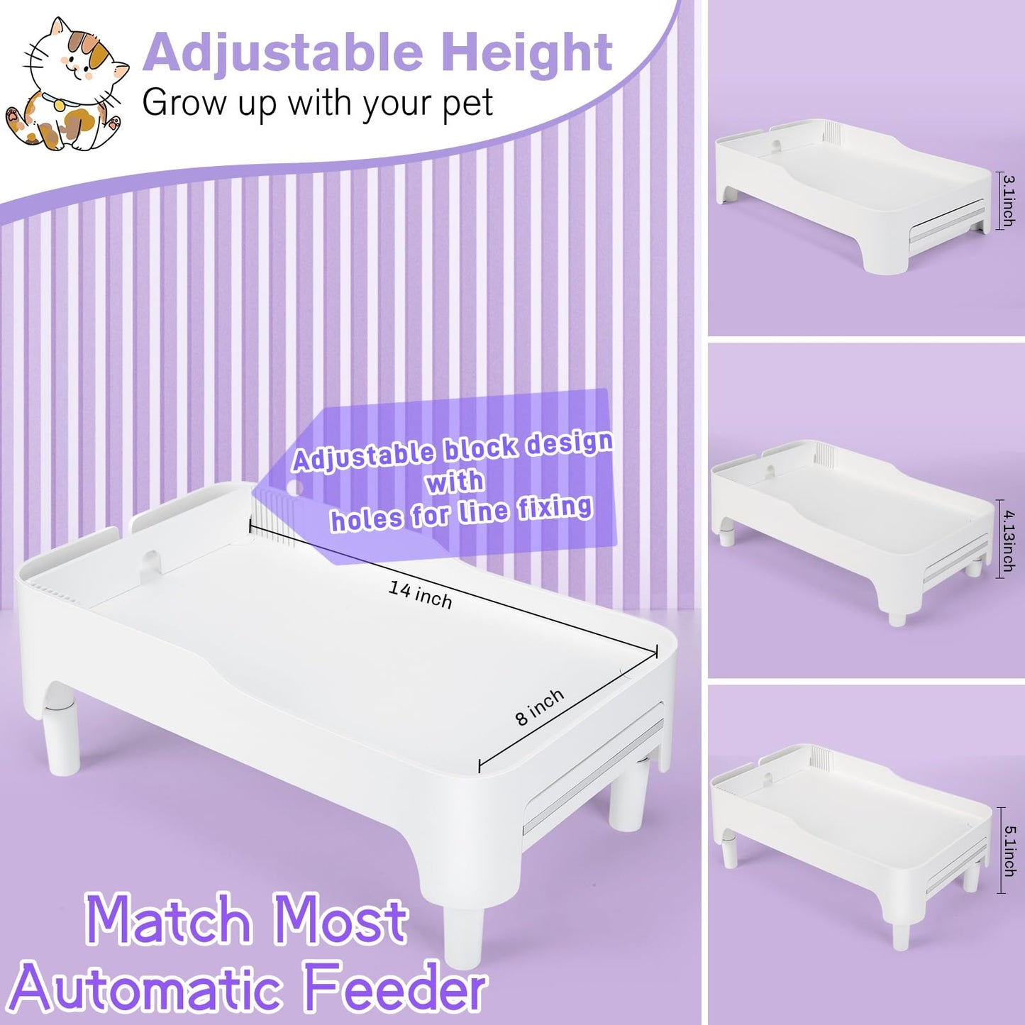 BEBOBLY Raised Cat Feeder Stand | Elevated Holder for Automatic Cat & Dog Feeders (4-6L) | Adjustable Height Pet Food Dispenser Shelf for Kitten Adult Cats Pet Supplies | Protect Pets Neck Health