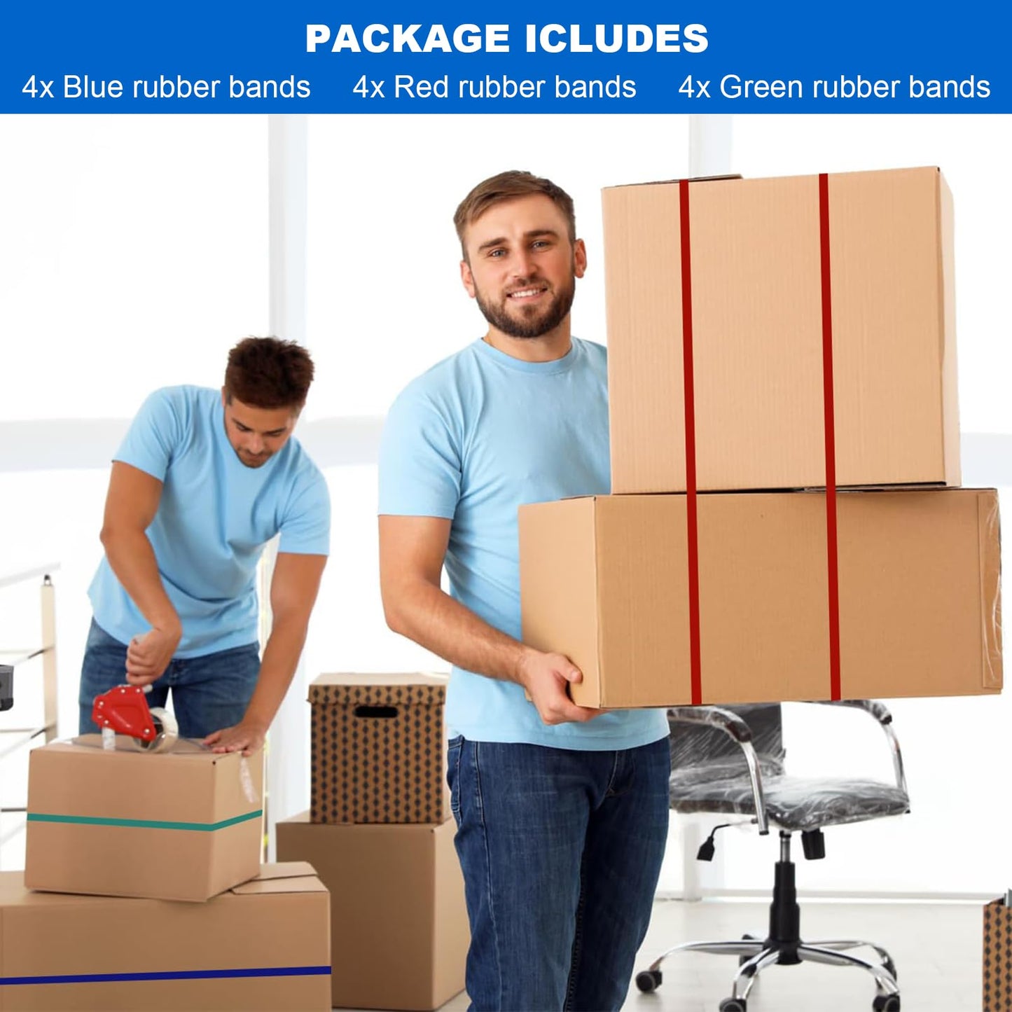Extra Large Moving Rubber Bands,42" 36" 30"Extra Strength Mover Rubber Bands for Furniture,Moving Blanket Rubber Band,Elastic Bands for Secure Packing, Pallets, Boxes (Red,Blue,Green) (24 Pack)