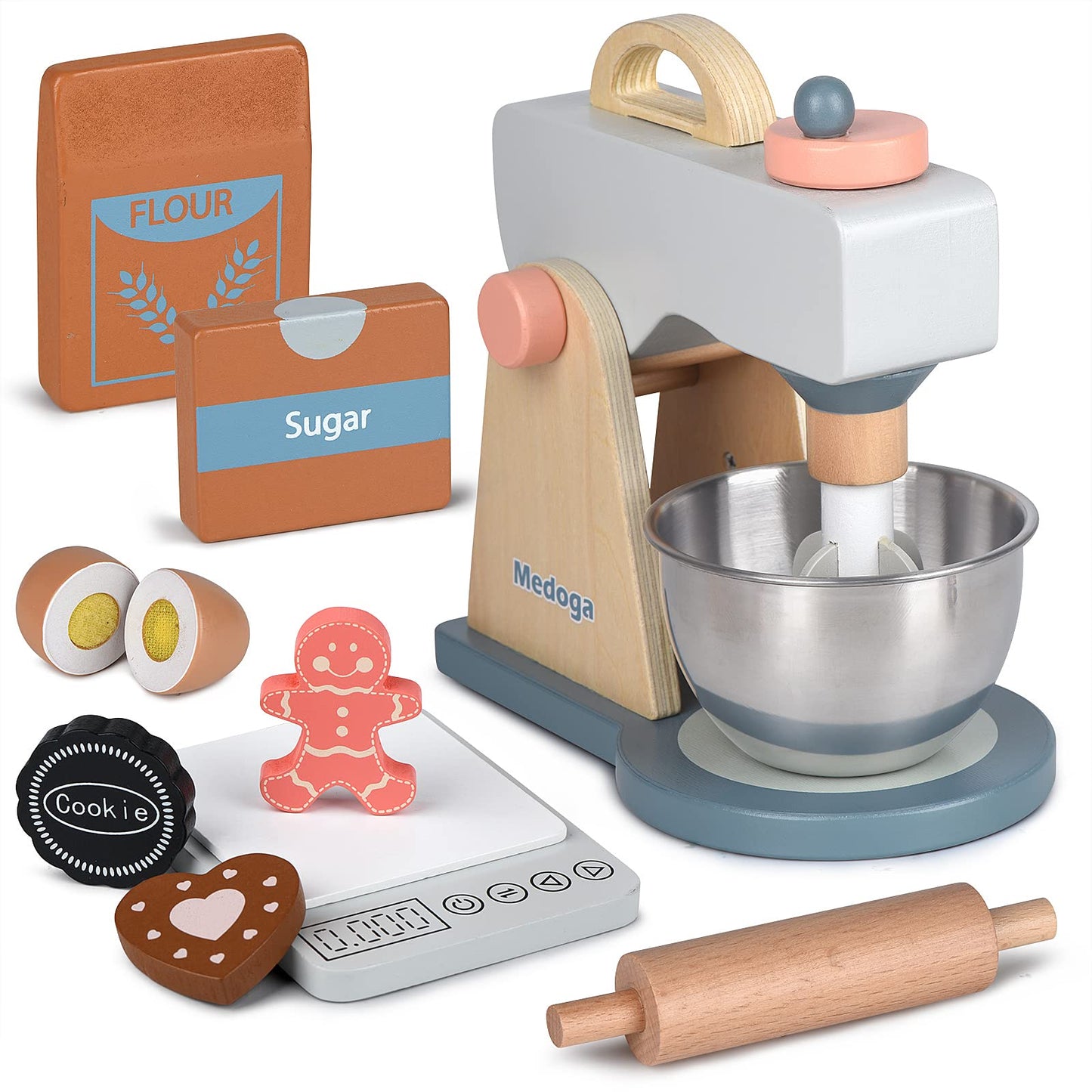 Play Kitchen Accessories Wooden Mixer Set Pretend Play Food Sets for Kids Role Play Toys for Girls and Boys