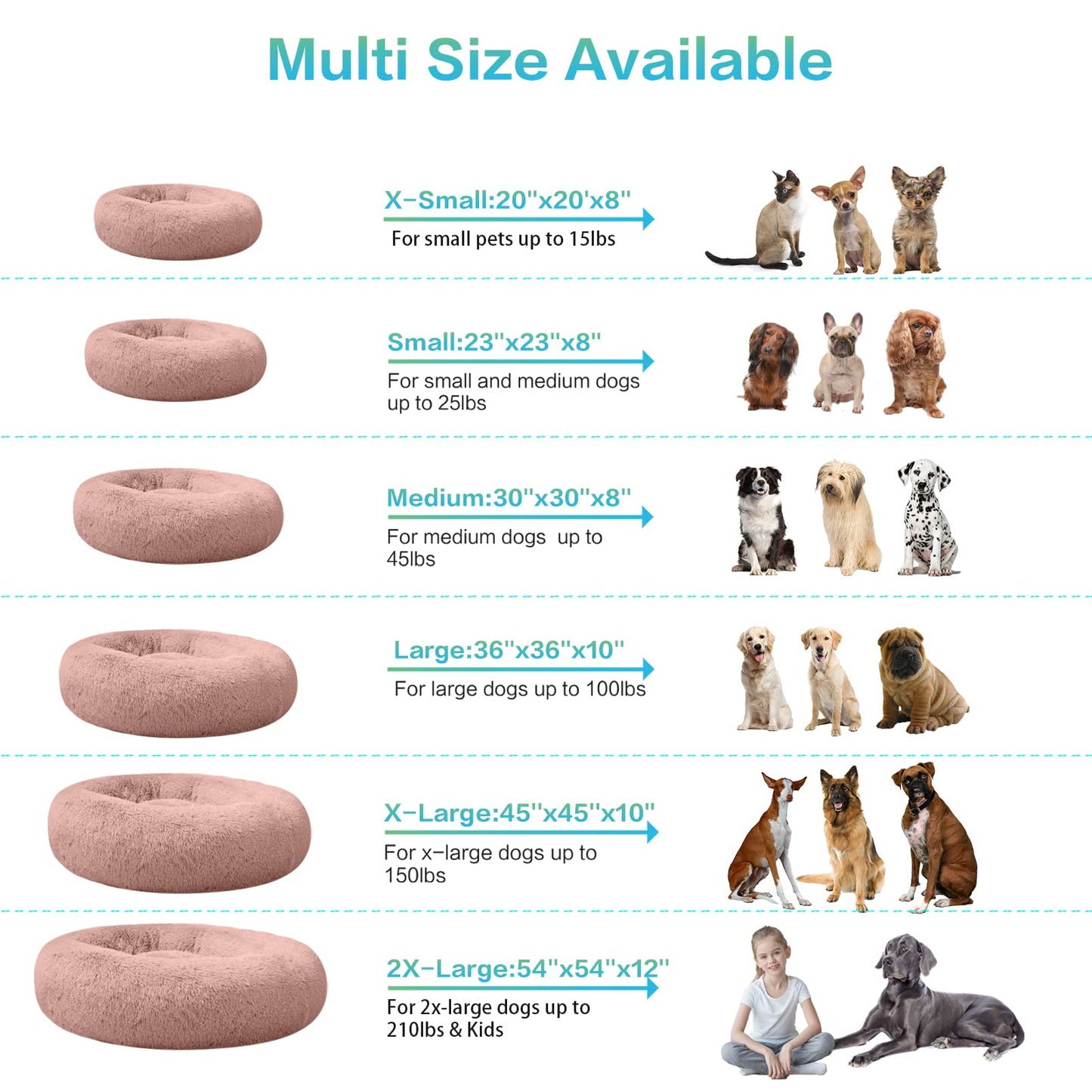 SAVFOX Plush Calming Dog Beds, Donut Dog Bed for Small Dogs, Medium, Large, X-Large & XX-Large, Comfy Cuddler Dog Bed and Cat Bed in Faux Fur, Washable Dog Bed, Multiple Sizes S-XXL