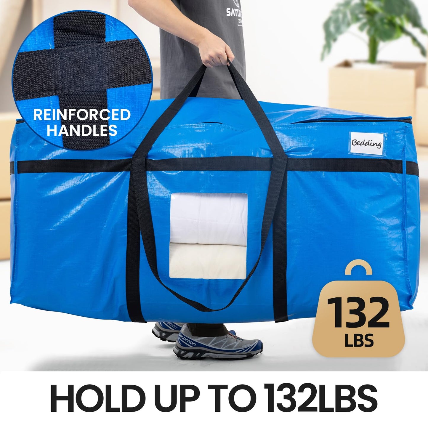TAILI 69 Gallon Extra Large Storage Bags, XXL Blue Heavy Duty Moving Bags for Storage with Visible Window, Wrap Around Handles, Totes for Space Saving, Alternative to Moving Boxes (2 Pack)