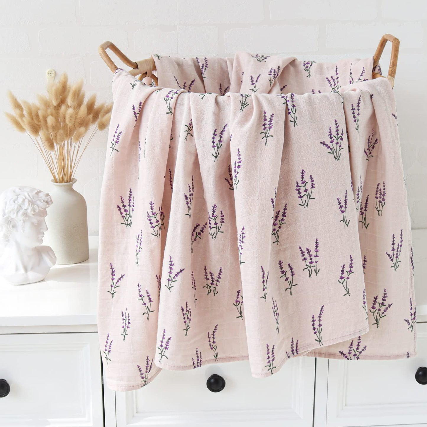 LifeTree Baby Swaddle Blankets, Organic Muslin Swaddle Blankets Boys Girls Swaddling Wrap Receiving Blanket Neutral for Newborn, Organic Cotton, Large 47 x 47 inches, Lavender & Mauve