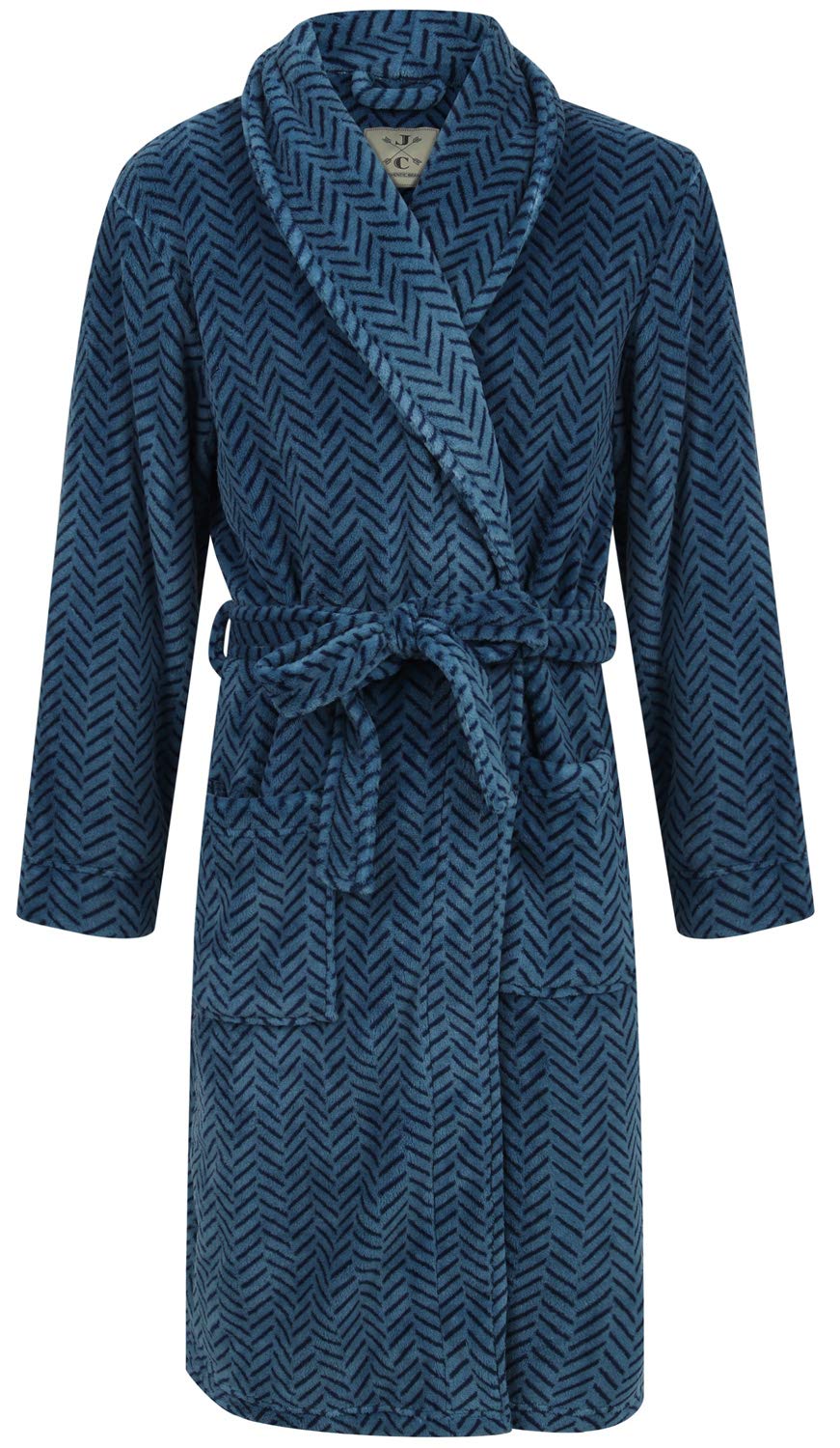 John Christian Men's Blue Herringbone Fleece Robe, Blue Herringbone, Large