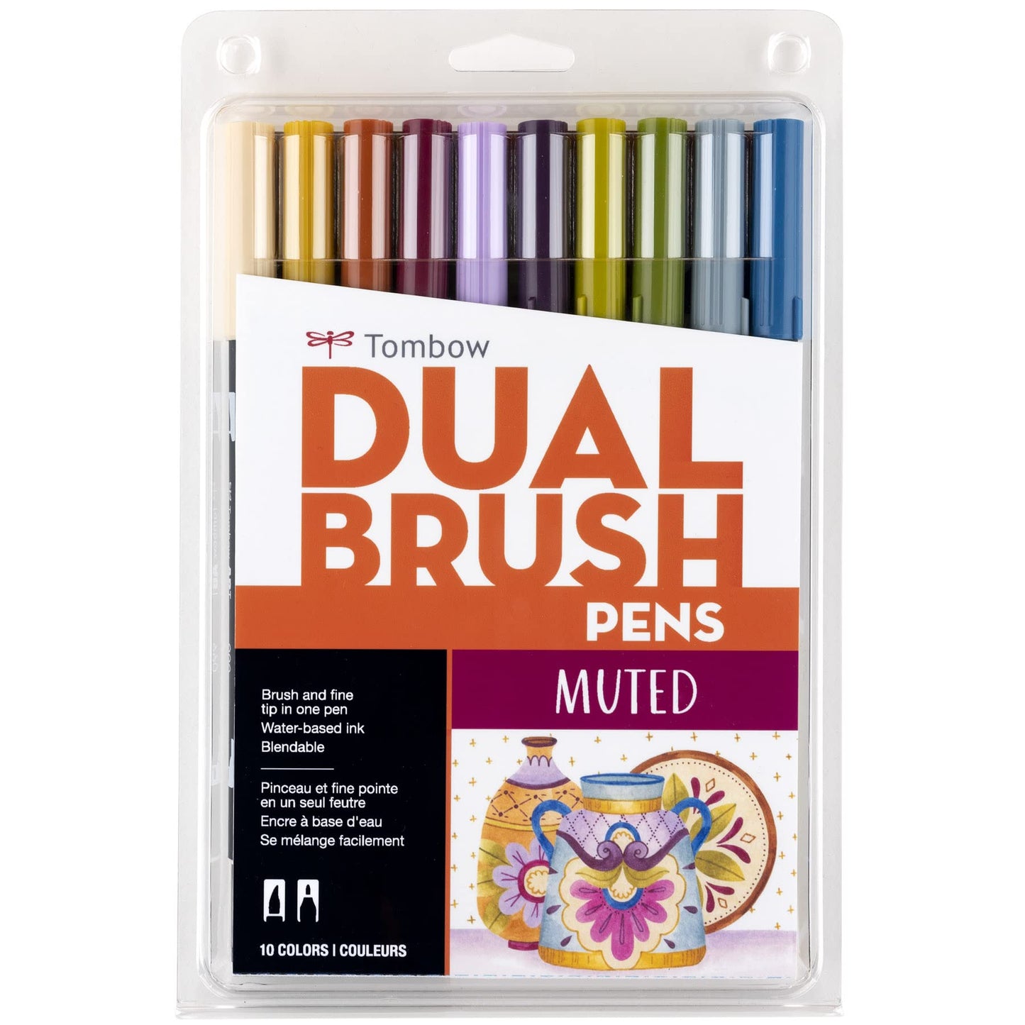Tombow 56186 Dual Brush Pen Art Markers, Muted, 10-Pack. Blendable, Brush and Fine Tip Markers
