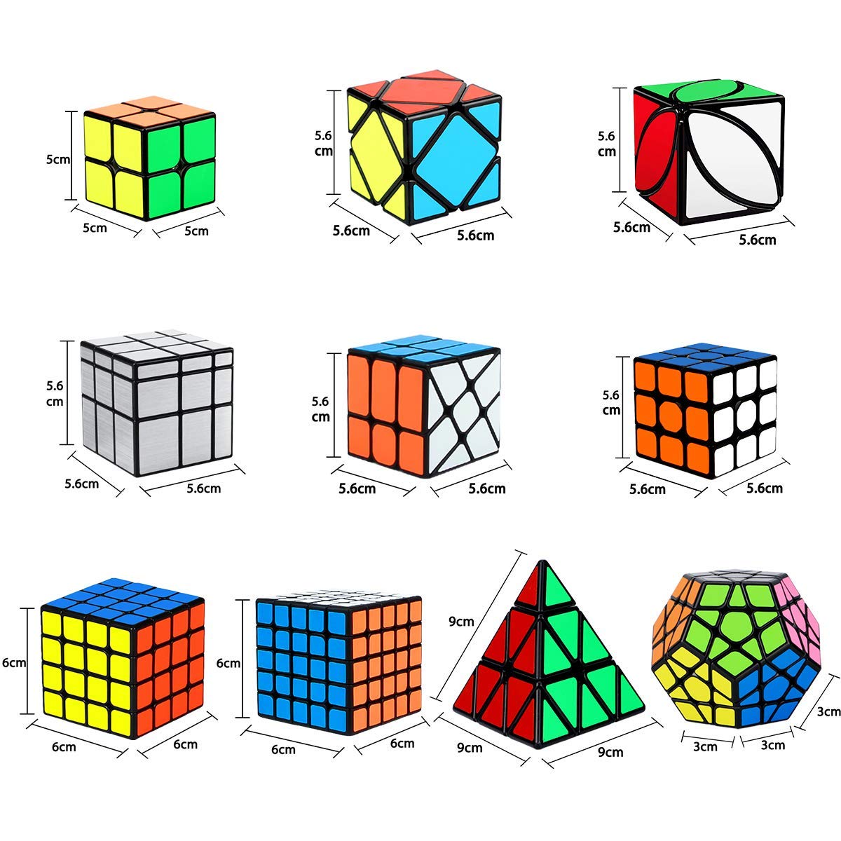 Speed Cube Set, Aitey Cube Bundle 2x2 3x3 4x4 5x5 Pyramid Megaminx Skew Mirror Ivy Windmill Sticker Magic Cube Collection - Puzzles Cube Toys Gift for Kids and Adults Set of 10