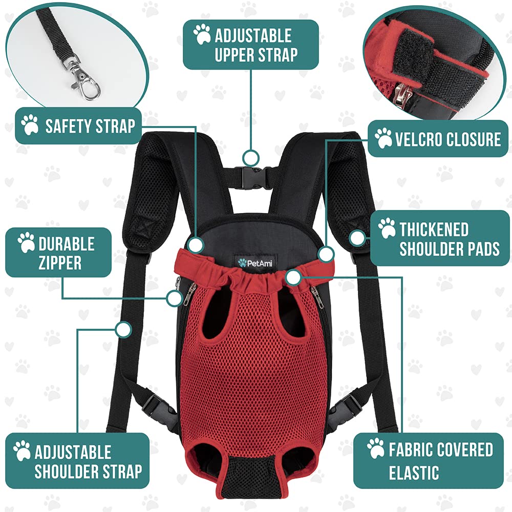 PetAmi Dog Carrier Backpack, Adjustable Dog Pet Cat Front Carrier Backpack | Ventilated Dog Chest Carrier for Hiking Camping Travel, Sling Bag for Small Medium Dog Cat Puppies, Small, 5-9 lbs, Red
