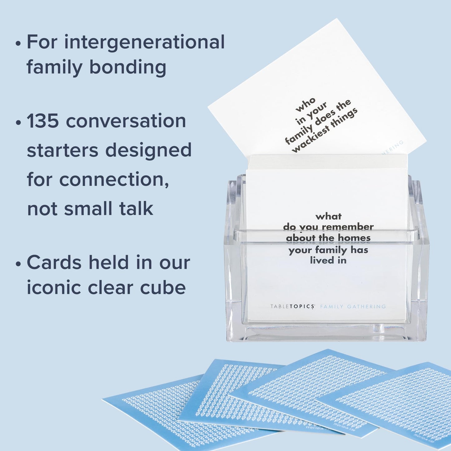 TableTopics Family Gathering Conversation Cards for Multi-Generational Get Togethers with 135 Questions to Use with Relatives at Reunions, Holidays, & Other Events