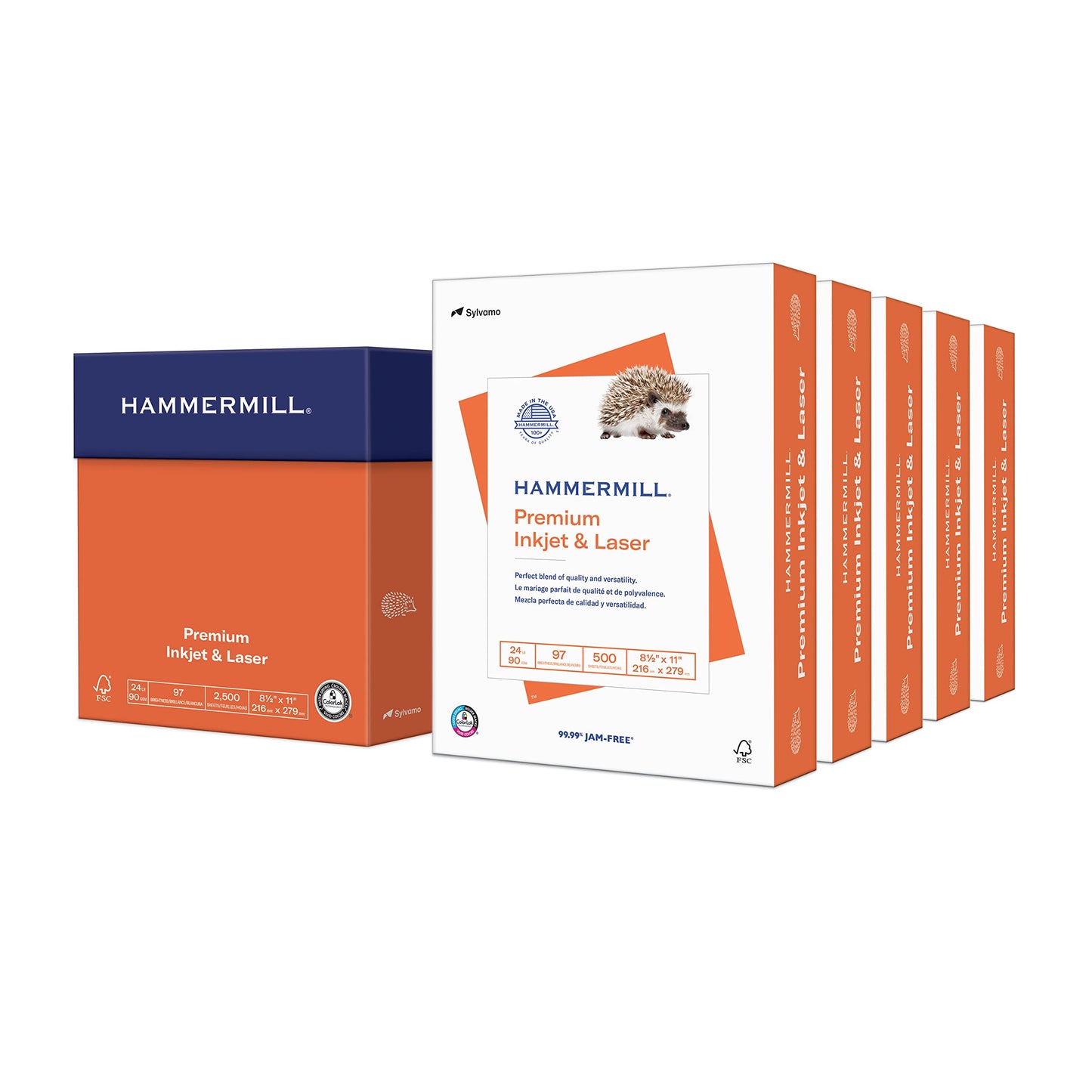 Hammermill Paper, Premium ink & Laser Poly Wrap, 24lb, 8.5x11, Letter, 97 Bright 2500 Sheets/5 Ream Case (166140C) Made in the USA, White
