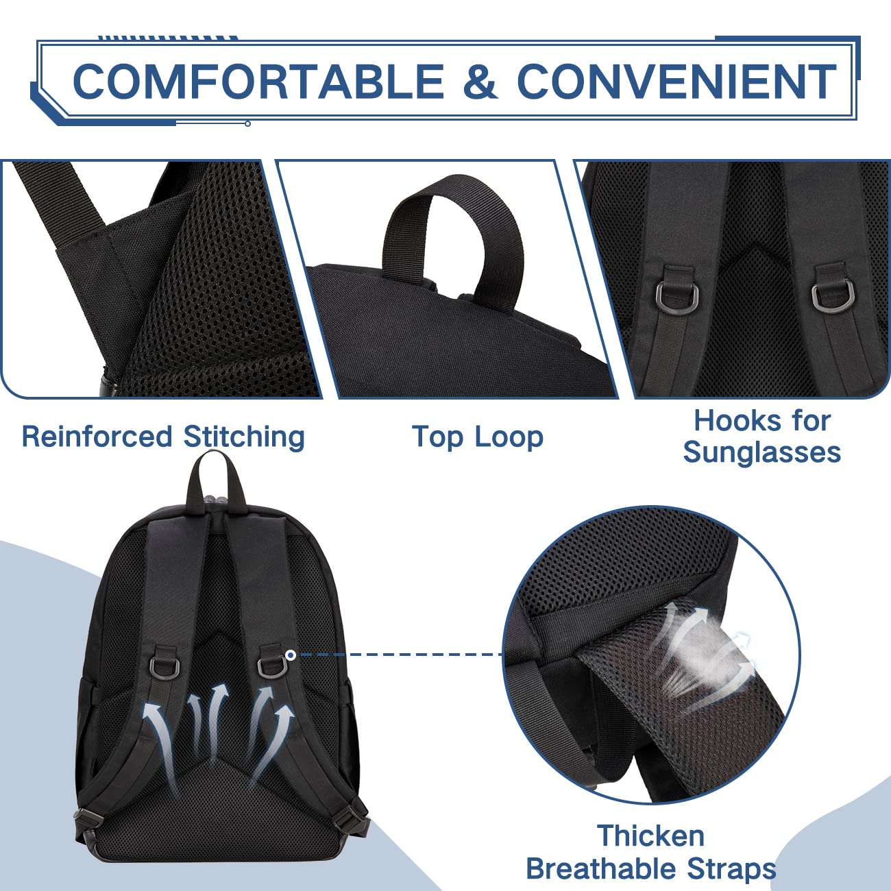 Backpack for Men Women, VASCHY Water-Resistant School Backpack Bookbag Daypack for Teens/College Students Plain Black