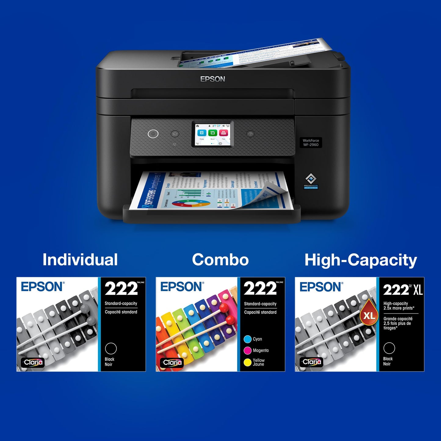 EPSON 222 Claria Ink Standard Capacity Black & Colour Cartridge Combo Pack (T222120-BCS) Works with Workforce WF-2960, Expression XP-5200
