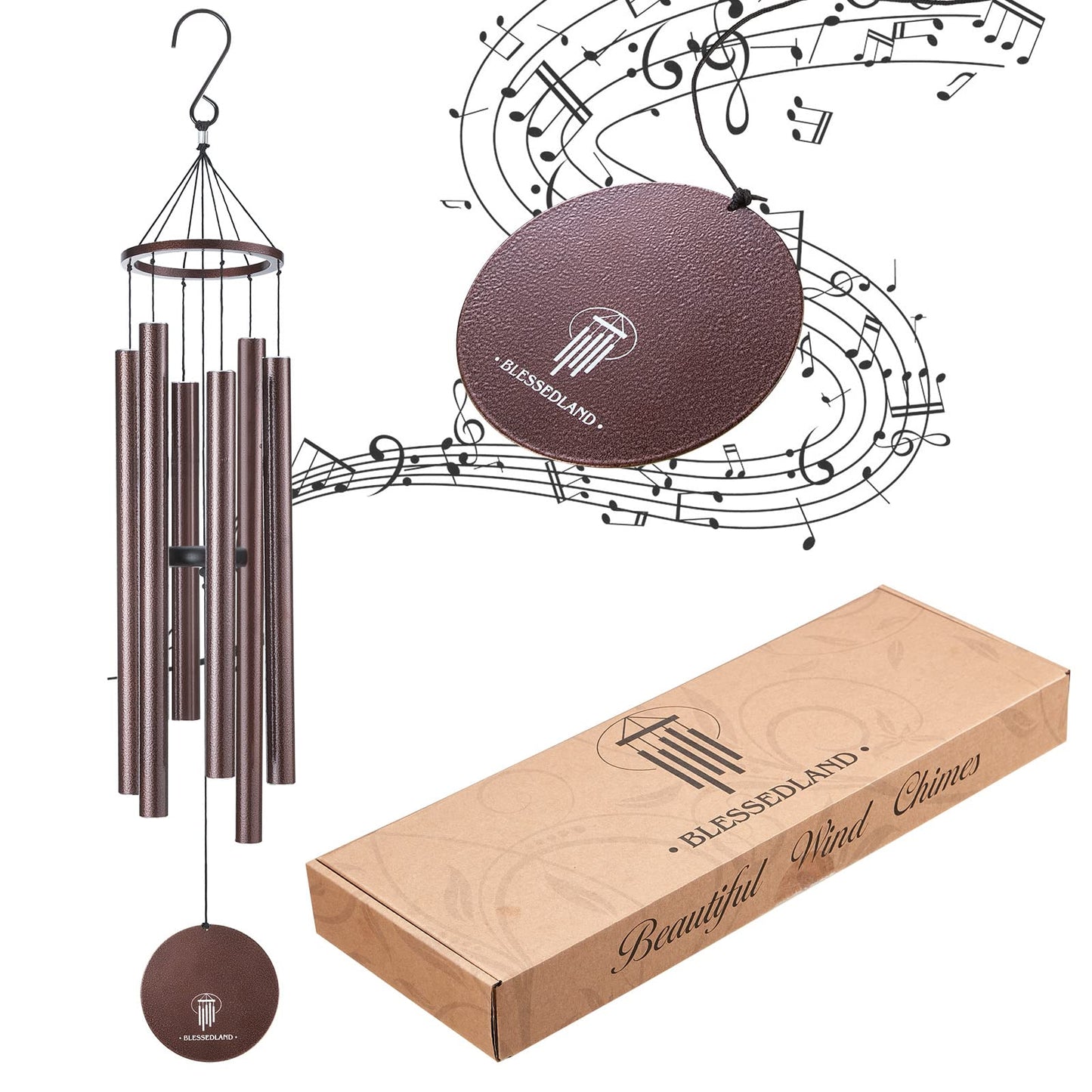 BLESSEDLAND Wind Chimes-Large Deep Tone,41" Wind Chime 6 Aluminum Tubes,Outdoor Decor for Garden,Yard,Patio and Home (Copper Vein)