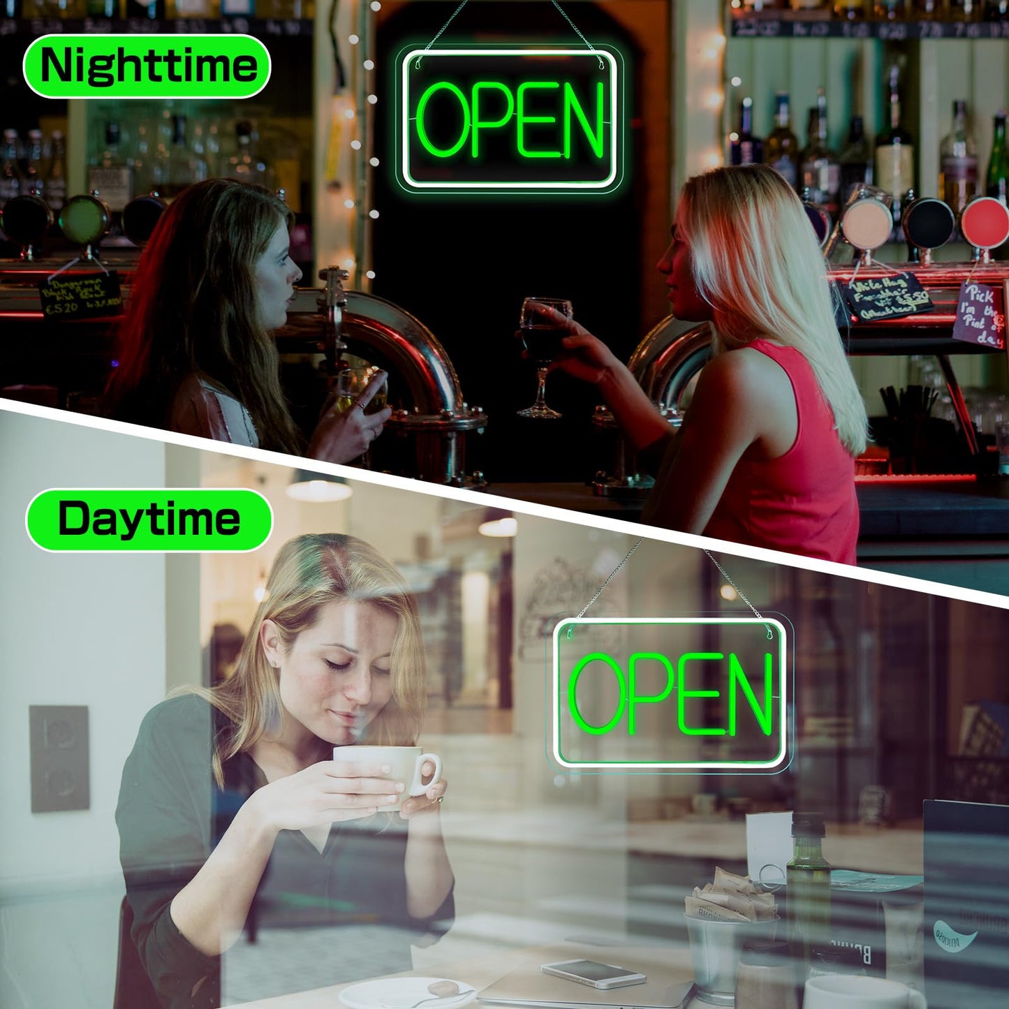 ReyeeInc Open Signs for Business, Bright and Dimmable Neon Open Sign LED and USB Powered Light up Open Sign for Business Window Shop Store Restaurant Salon Bar Wall Office Spa (15.4 * 10.2")