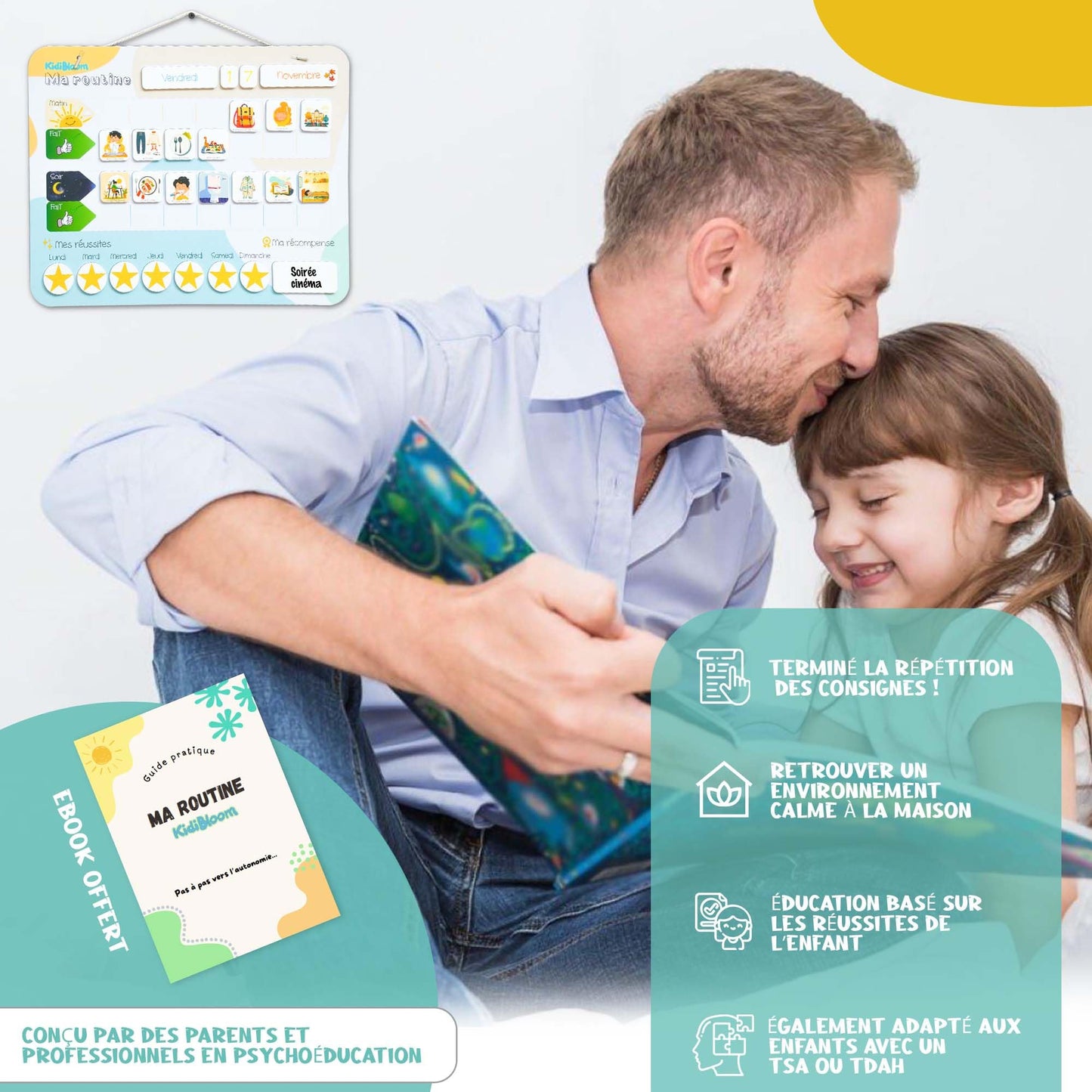 Tableau de Routine Pour Enfant en français - 92 aimants inclus - pictogramme Routine - Chore Chart for Kids - Reward Chart for Kids - ADHD Tools - Responsibility Chart for Kids