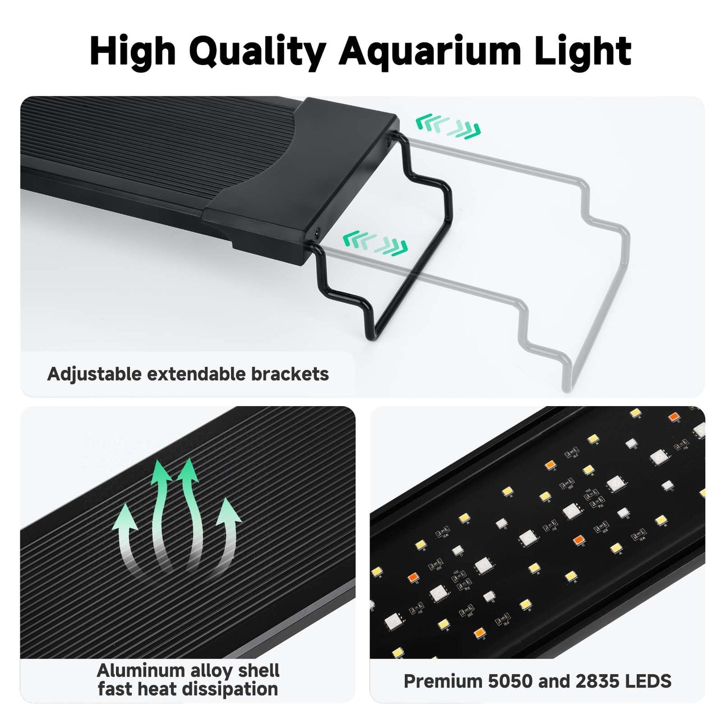 AQQA LED Aquarium Light, 24/7 Mode IP68 Waterproof Extendable Bracket Fish Tank Light, DIY Mode Full Spectrum Aquarium Plant Lights, Adjustable Timer/Brightness Memory Function for 48-55 in Fish Tank