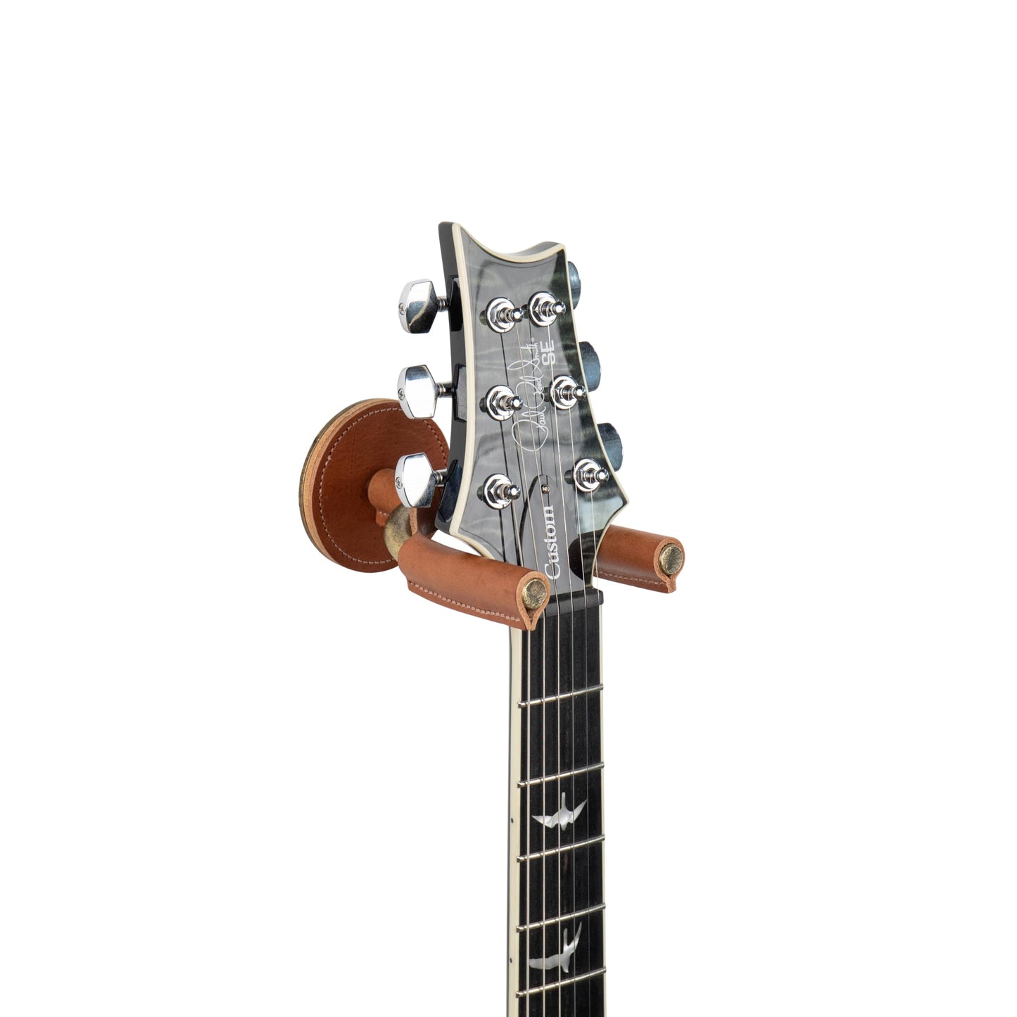 Levy's Leathers Forged Steel Guitar Hanger; Brass Metal with Tan Veg-Tan Leather Yoke Wraps (LVY-FGHNGR-BRTN)