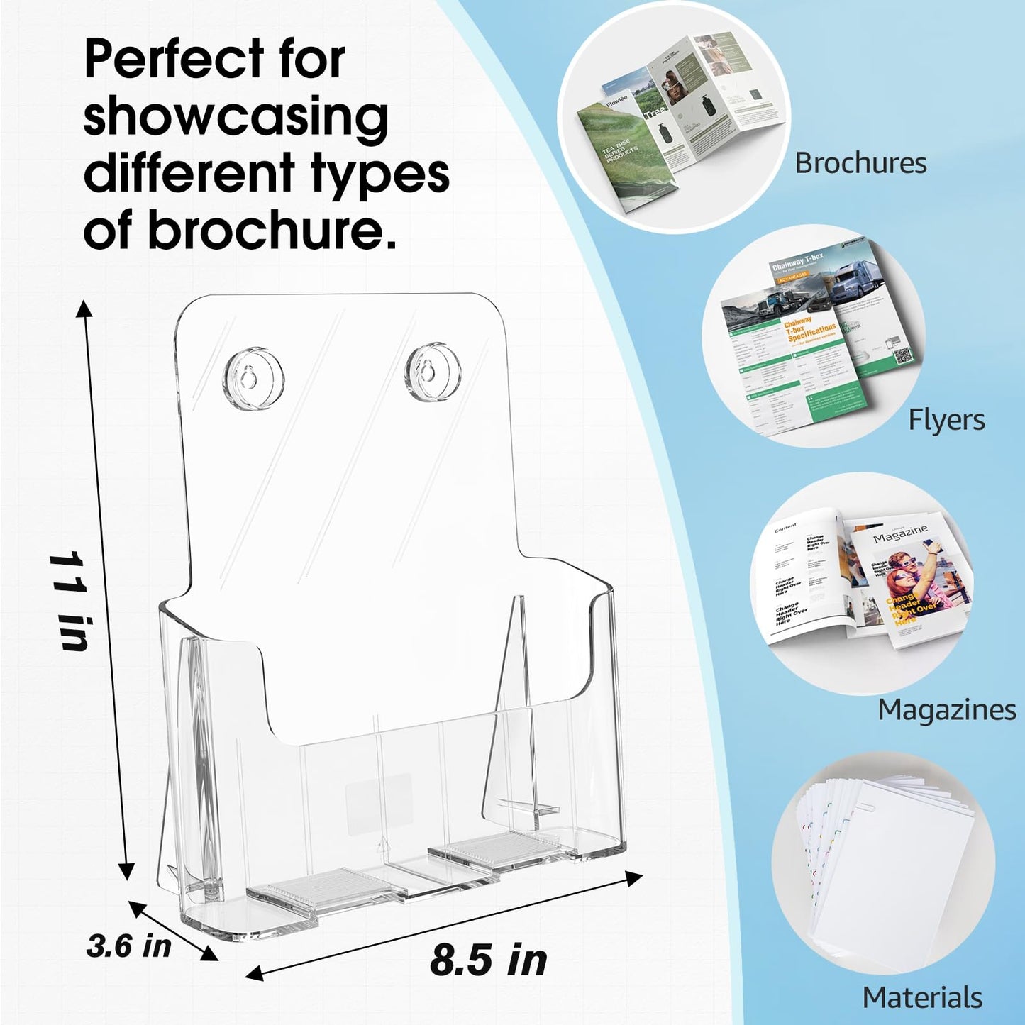 MaxGear Brochure Holder 8.5x11 inch, Acrylic Literature Holders Clear Flyer Holder Pamphlet Holder Rack Card Holder Plastic Booklet Acrylic Display Stand for Magazine, Desk or Wall Mount, 4 Pack