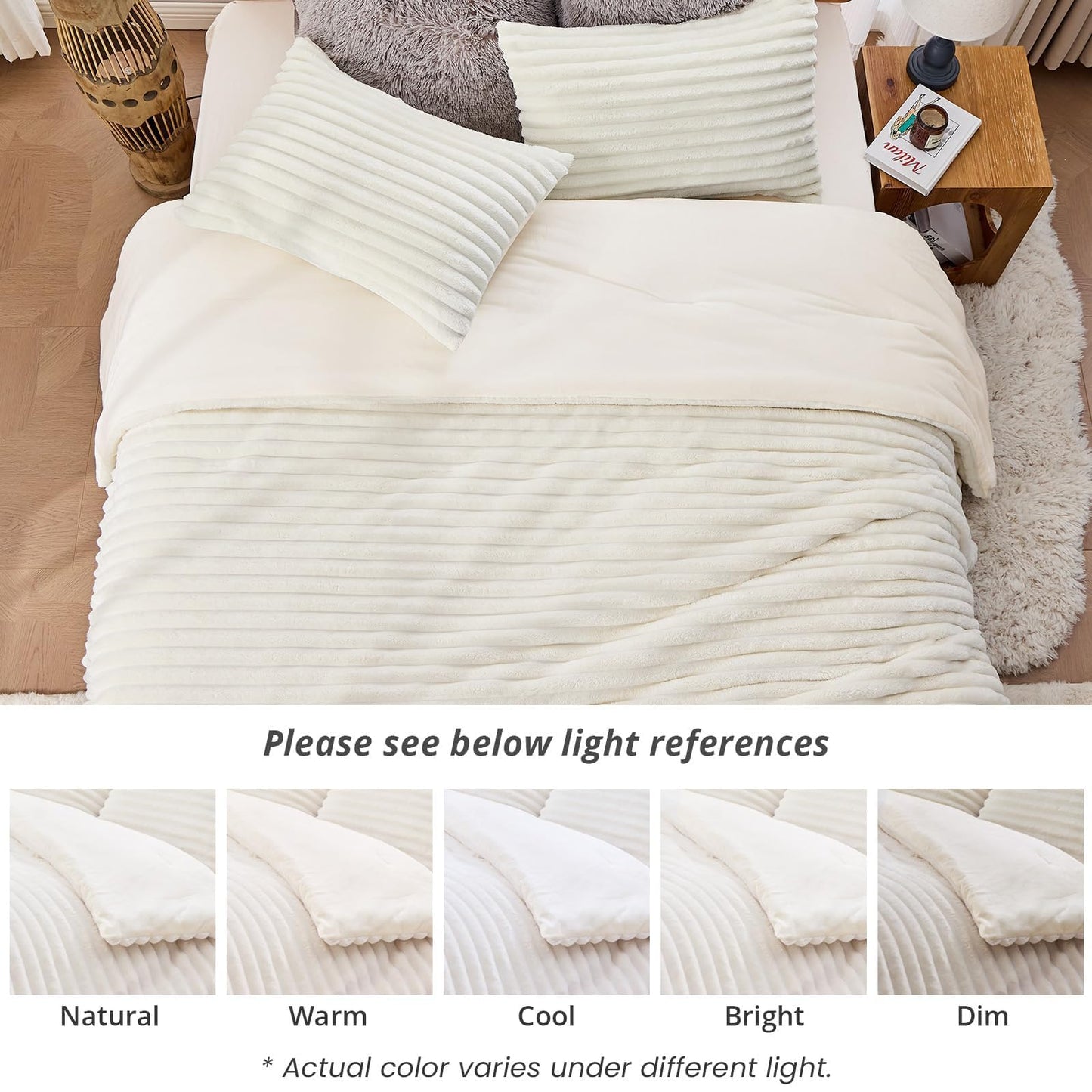 Sasttie Fluffy Comforter Set Twin/Twin-XL 2 Pieces - Super Soft & Fuzzy Cream White Comforter for Winter Warm Fleece Bedding, 1 Luxury Heavy Faux Fur Down Alternative Comforter with 1 Pillow Case
