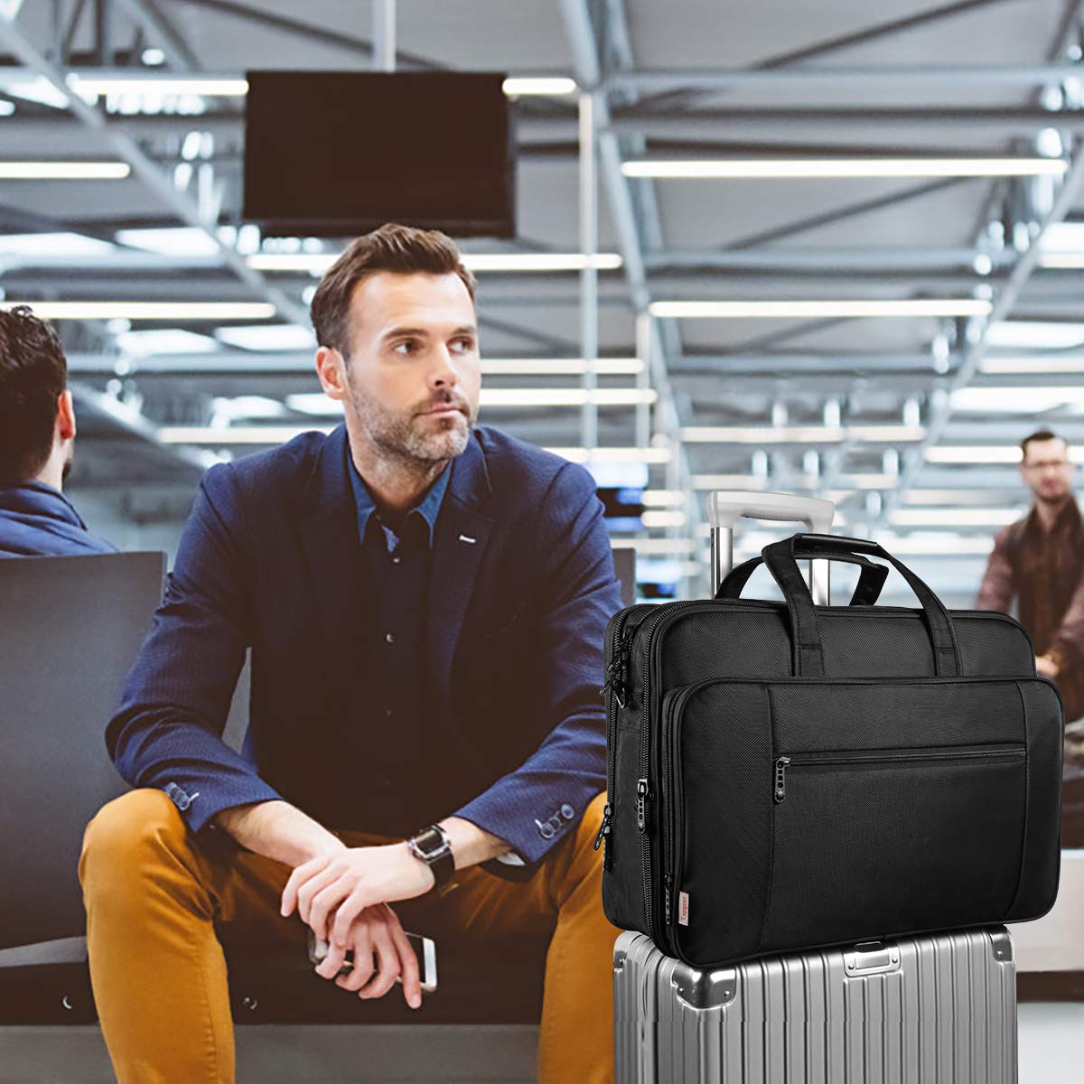 Taygeer 17 Inch Laptop Bag Briefcase Men Professional Waterproof Messenger Bag, Expandable Business Computer Bag ，Black