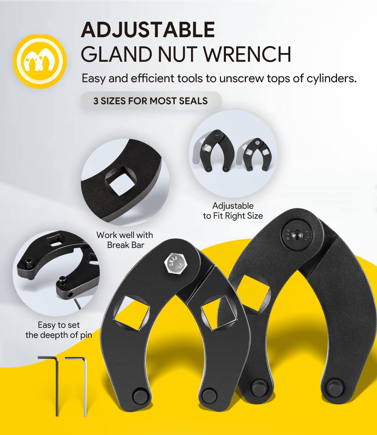 3 Pack Hydraulic Seal Installation Tools & 1266 Adjustable Gland Nut Wrench & 7463 Small Universal Gland Wrench, Hydraulic Cylinder Spanner Wrench Piston Repair Seal Kit, Farm & Construction Equipment