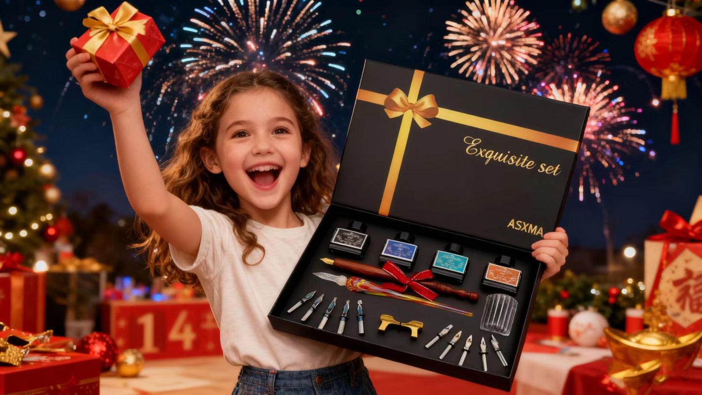 ASXMA Calligraphy Pens Gift Set - Personalized Caligraphy Pen Kits Calligraphy Set For Beginners&professional Include Glass And Wooden Dip Pen,Pen Holder,Various Sizes Of Nibs Etc