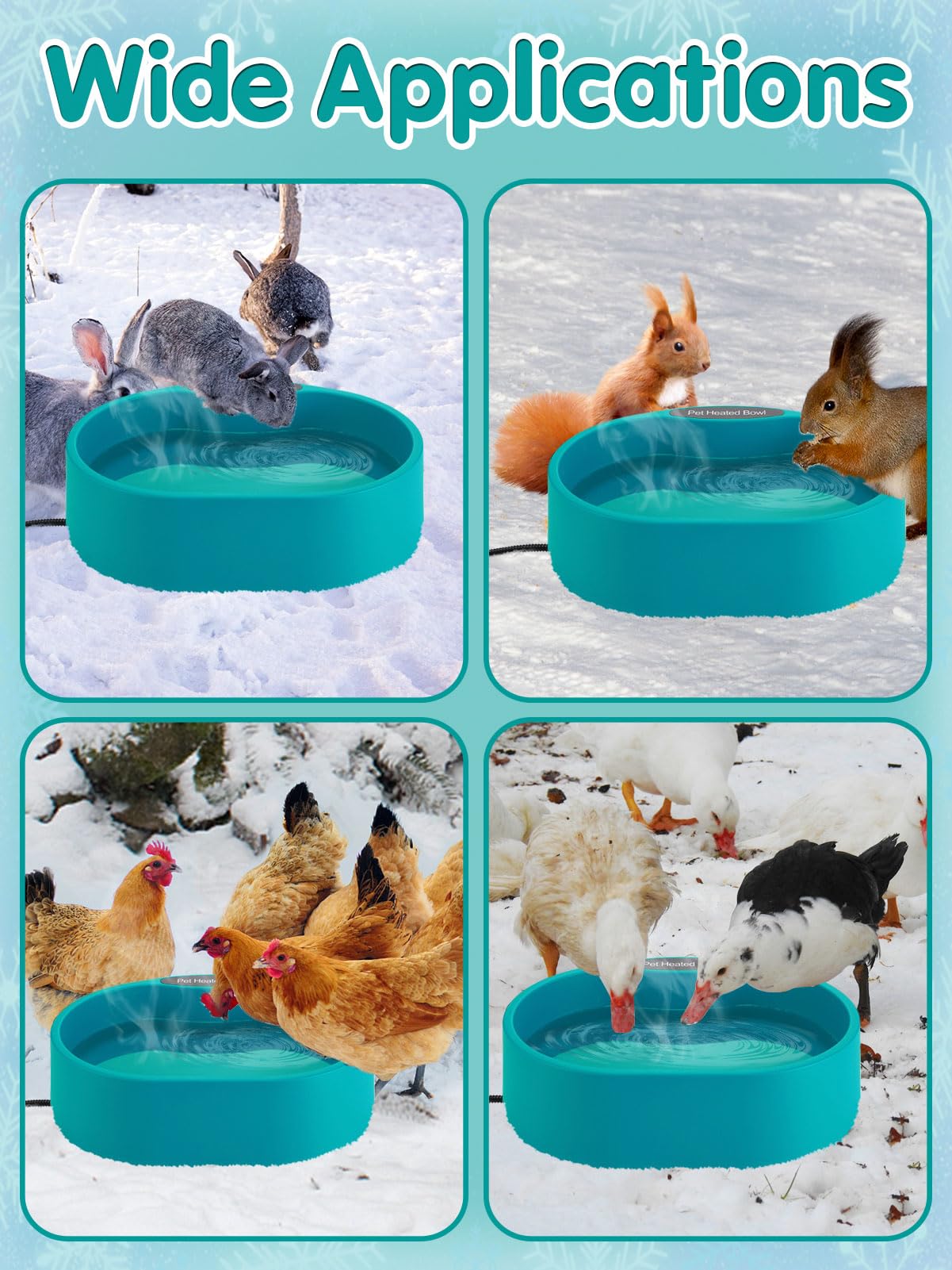 3.7L Extra Large Heated Water Bowl for Outdoor, 35W Thermostatic Control Heating Pet Bowl Dog Gifts with 6.6Ft Bite-Proof Cord for Winter Dogs Cats Chickens Duck Squirrels