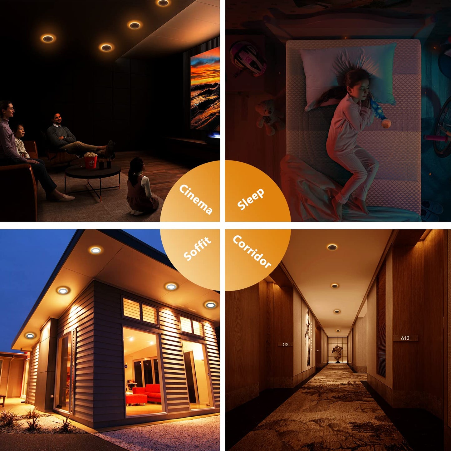 CycevSun Pot Lights LED 4 inch Slim Recessed Lighting with Night Light, Dimmable & 5CCT Selectable, Lumiere Encastre Plafond, Downlight Panel 9W, cETL, 6 Pack