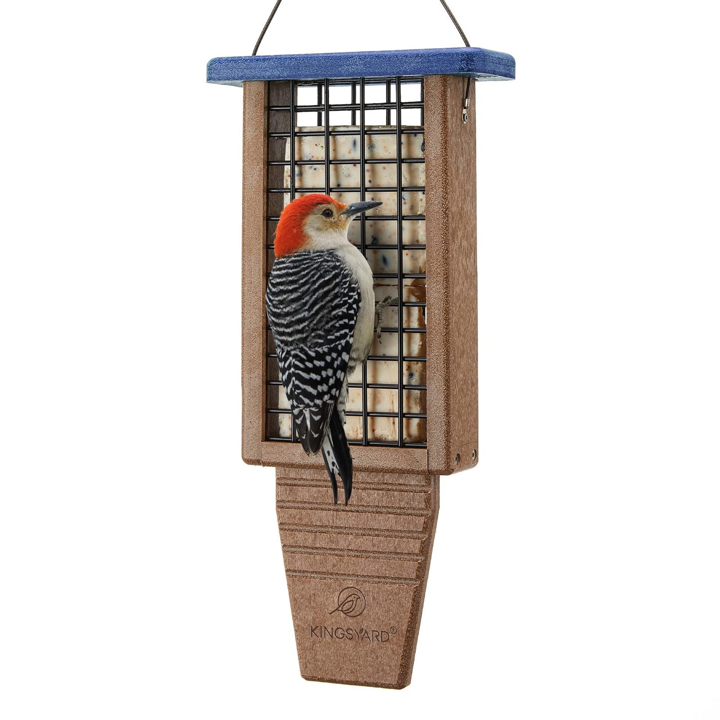 Kingsyard Recycled Plastic Suet Bird Feeder, Tail Prop Double Suet Feeder for Outside, Sturdy & Durable, Great for Woodpecker & Clinging Birds, Blue